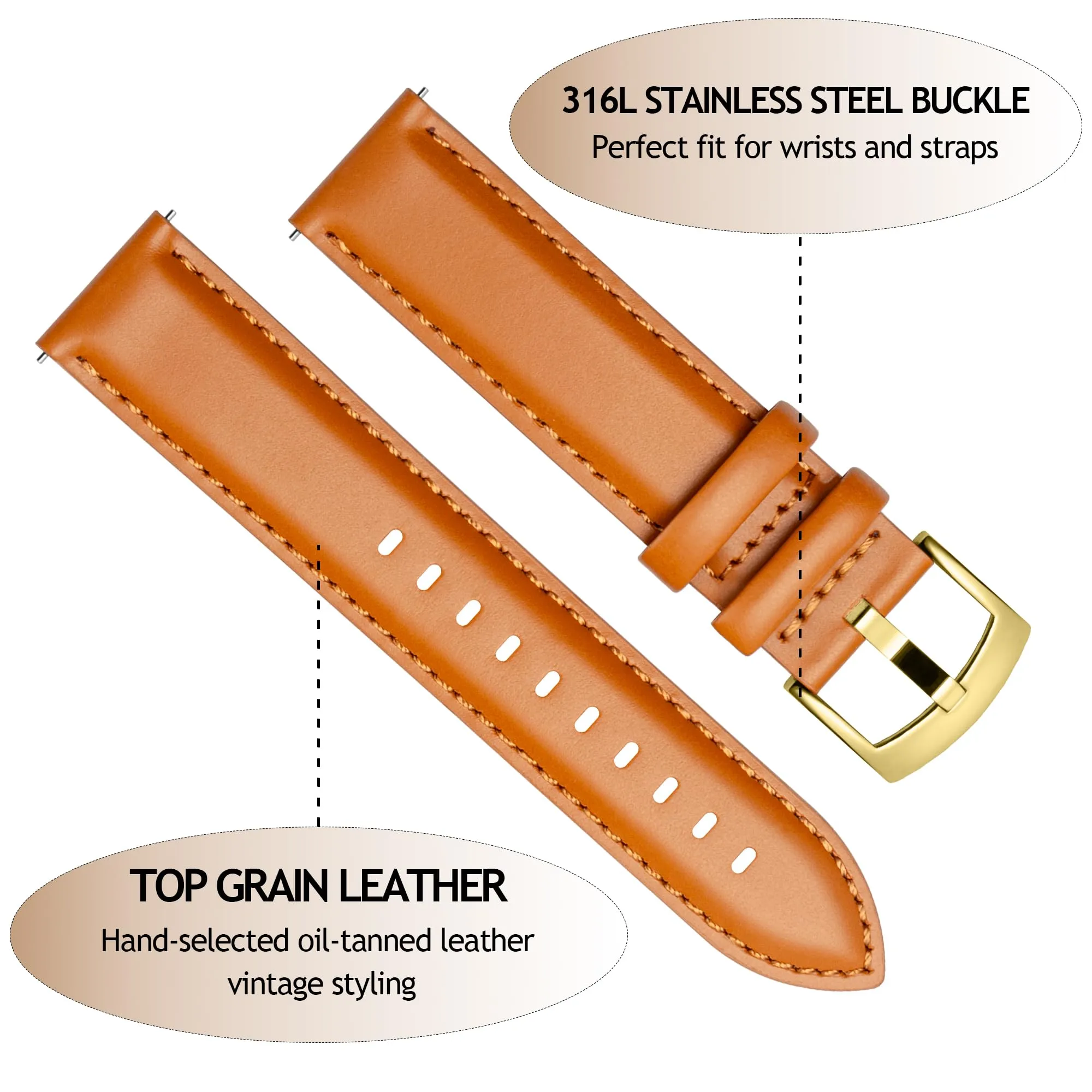 CORROPELLE Cinturini Orologio in Pelle a Sgancio Rapido 18mm 19mm 20mm 21mm 22mm, Elegante Cinturino Vera Pelle Alta qualità Cinturini Ricambio per Uomo Donna, Orologio e Smartwatch - immagine 2