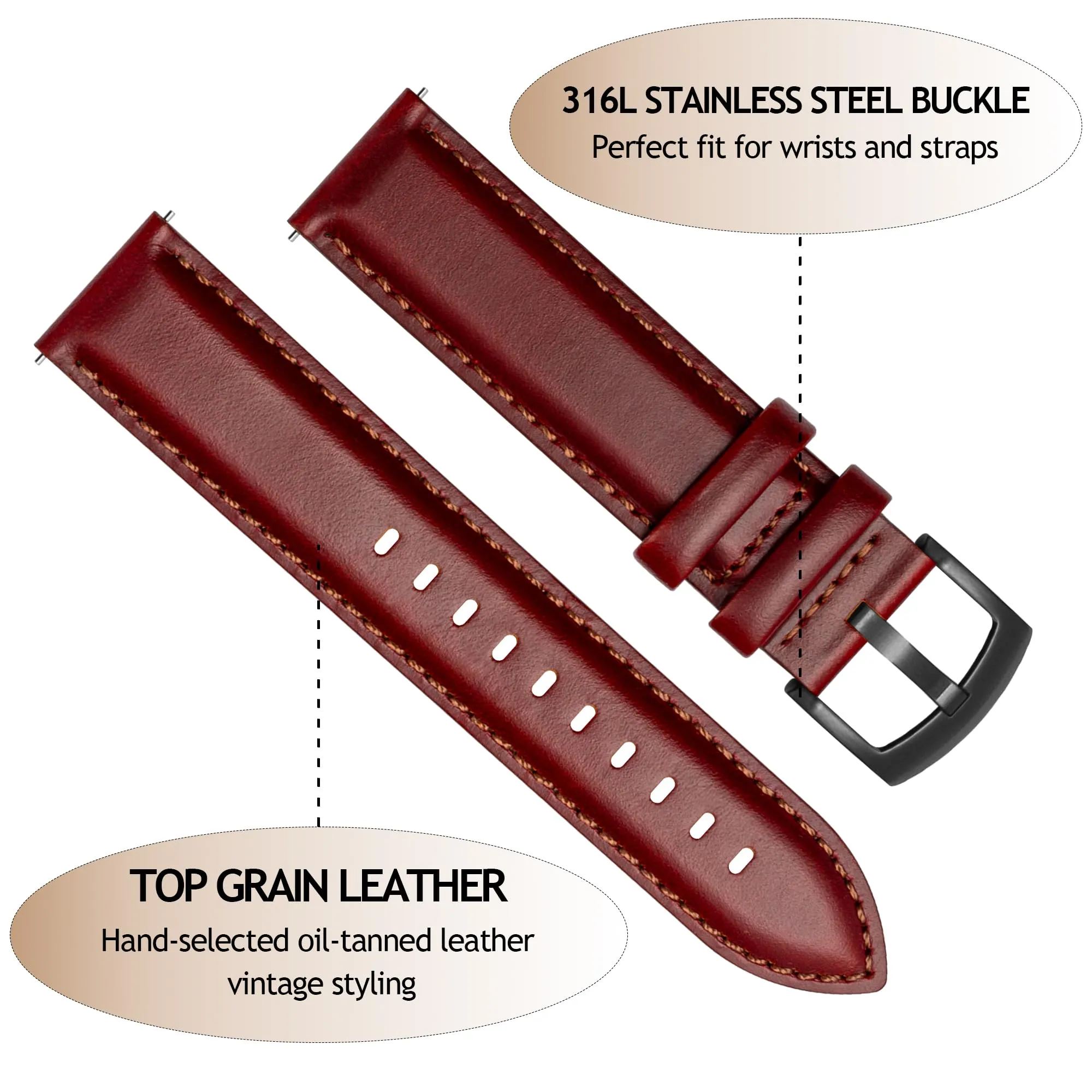 CORROPELLE Cinturini Orologio in Pelle a Sgancio Rapido 18mm 19mm 20mm 21mm 22mm, Elegante Cinturino Vera Pelle Alta qualità Cinturini Ricambio per Uomo Donna, Orologio e Smartwatch - immagine 2