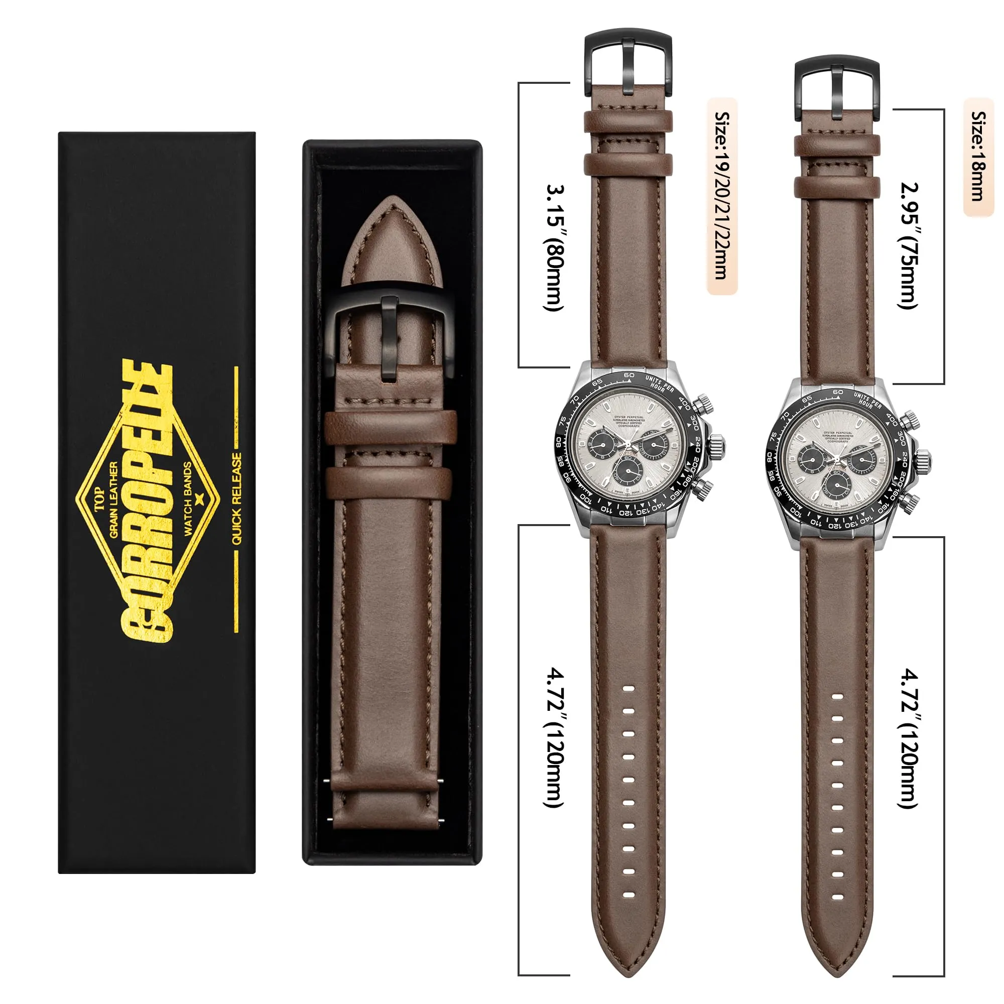 CORROPELLE Cinturini Orologio in Pelle a Sgancio Rapido 18mm 19mm 20mm 21mm 22mm, Elegante Cinturino Vera Pelle Alta qualità Cinturini Ricambio per Uomo Donna, Orologio e Smartwatch - immagine 7