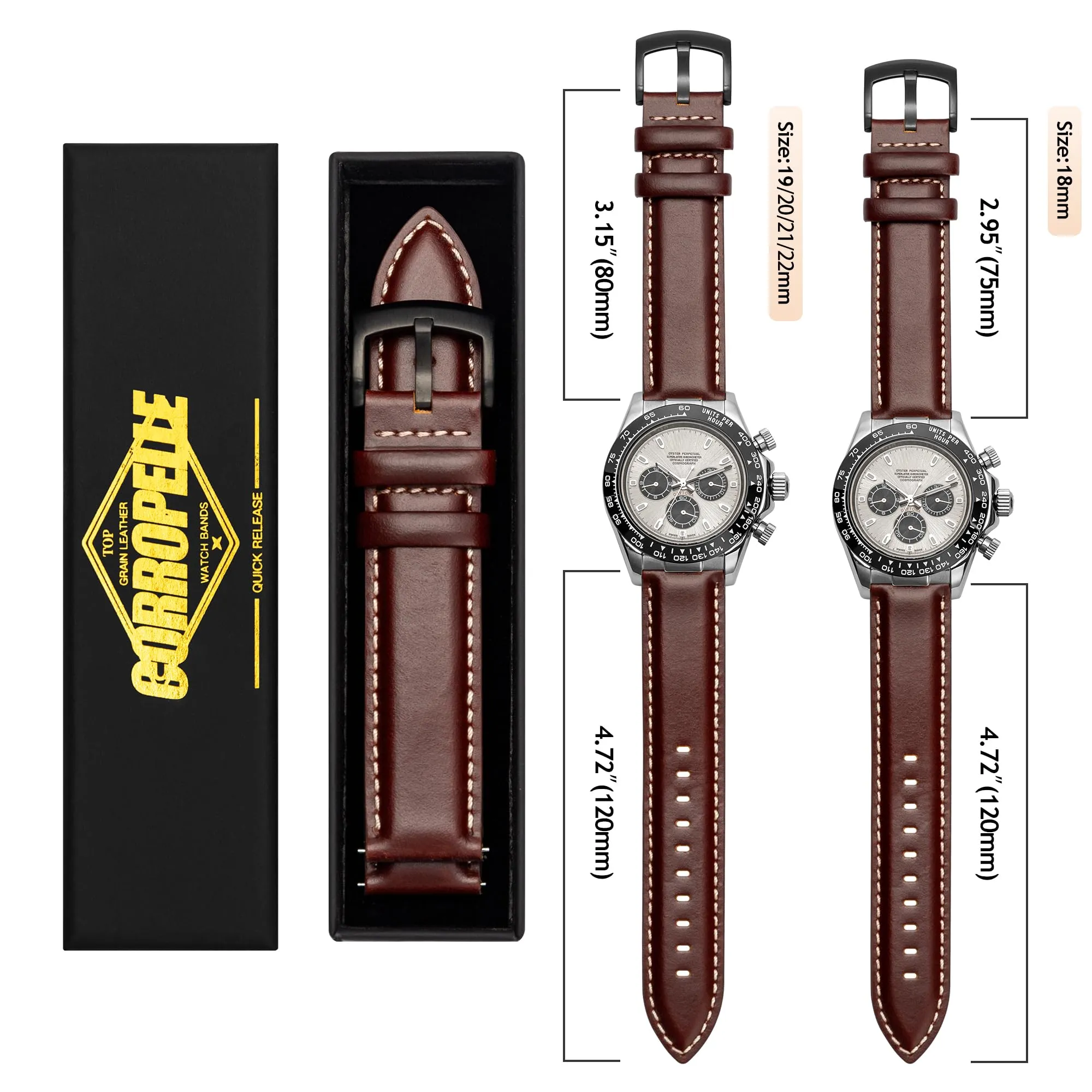 CORROPELLE Cinturini Orologio in Pelle a Sgancio Rapido 18mm 19mm 20mm 21mm 22mm, Elegante Cinturino Vera Pelle Alta qualità Cinturini Ricambio per Uomo Donna, Orologio e Smartwatch - immagine 7