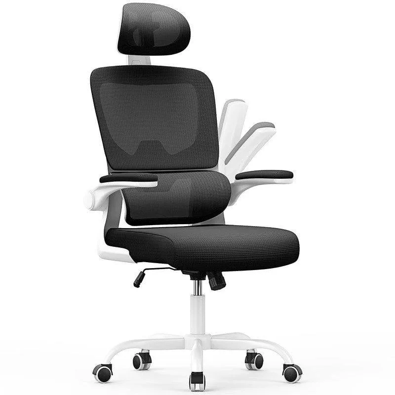 Sedia da Ufficio Ergonomica Naspaluro - Poggia Bracci Ribaltabile 90° - Supporto Lombare - Regolabile in Altezza - Bianca - immagine 1