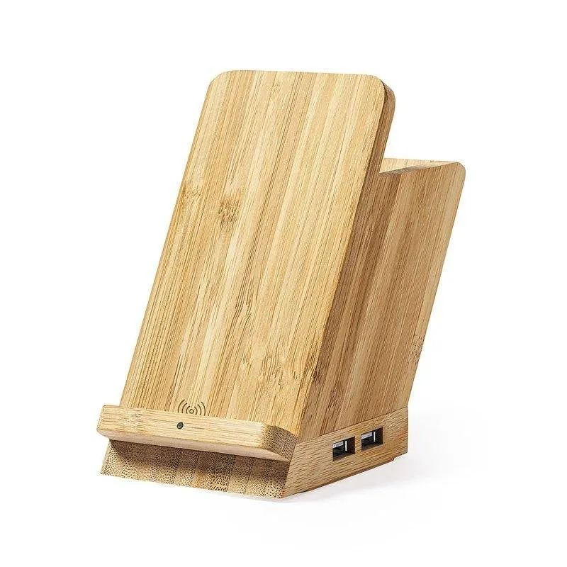 Porta penne multifunzionale Caricatore wireless 5W Nature Bamboo 4 Porte USB 2.0 - immagine 1