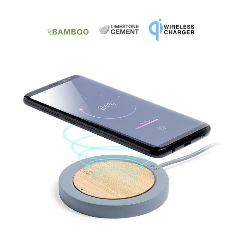 Caricatore Wireless Qi Dam Electronics Feskon in Cemento e Bambù - immagine 1