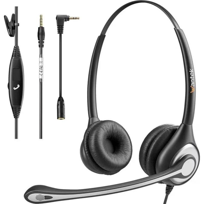 Cuffie Wantek con cavo, microfono e cancellazione rumore, colore nero - immagine 1