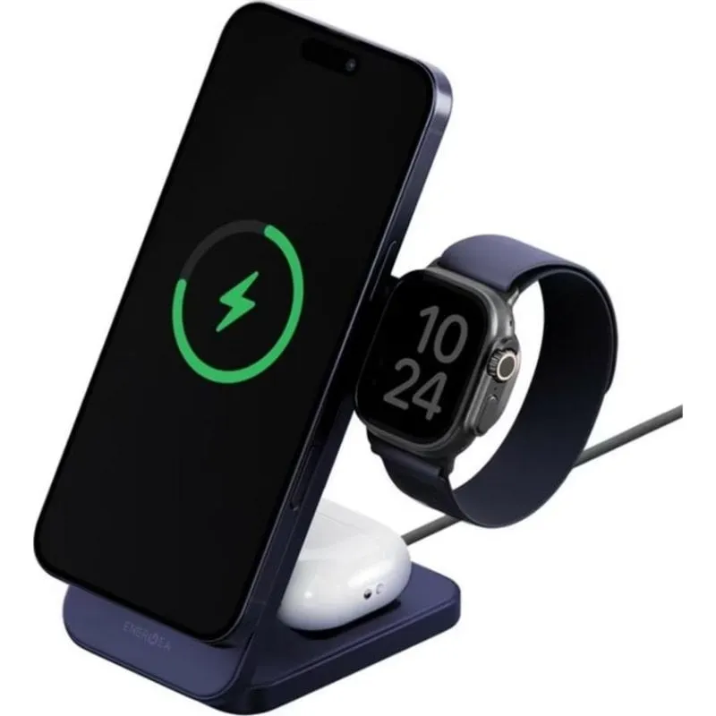 Caricatore wireless Energea MagTrio 2 blu 3 in 1 MagSafe Qi2 25 W - immagine 1
