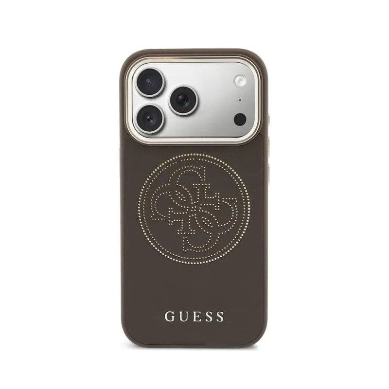 Cover Guess effetto pelle traforata marrone compatibile MagSafe per iPhone 17 Pro - immagine 1