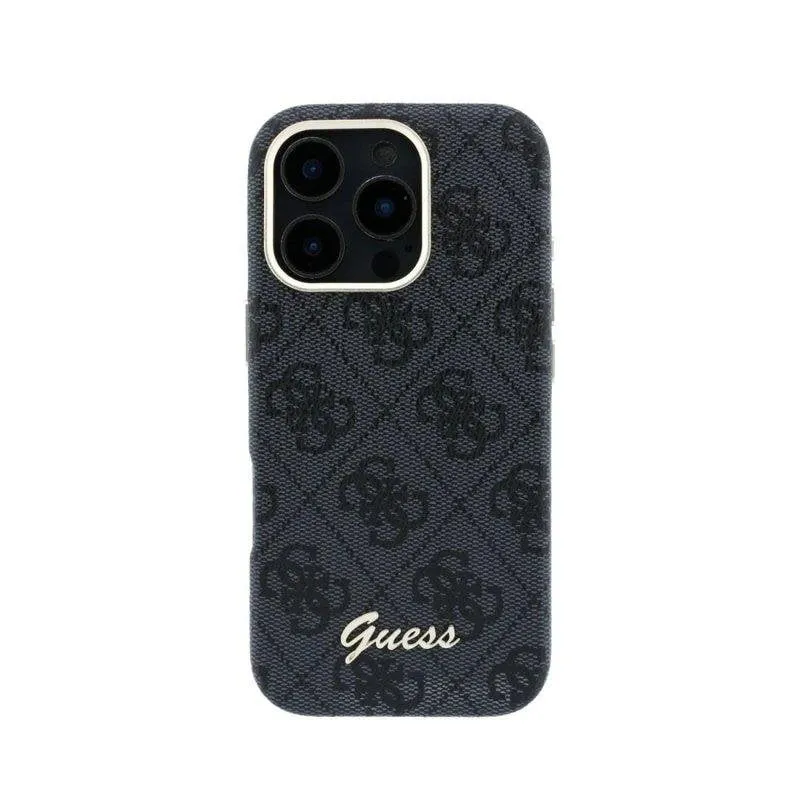 Cover Guess Polipelle Logo Rilievo Nera Protezione Completa per iPhone 16 Pro - immagine 1
