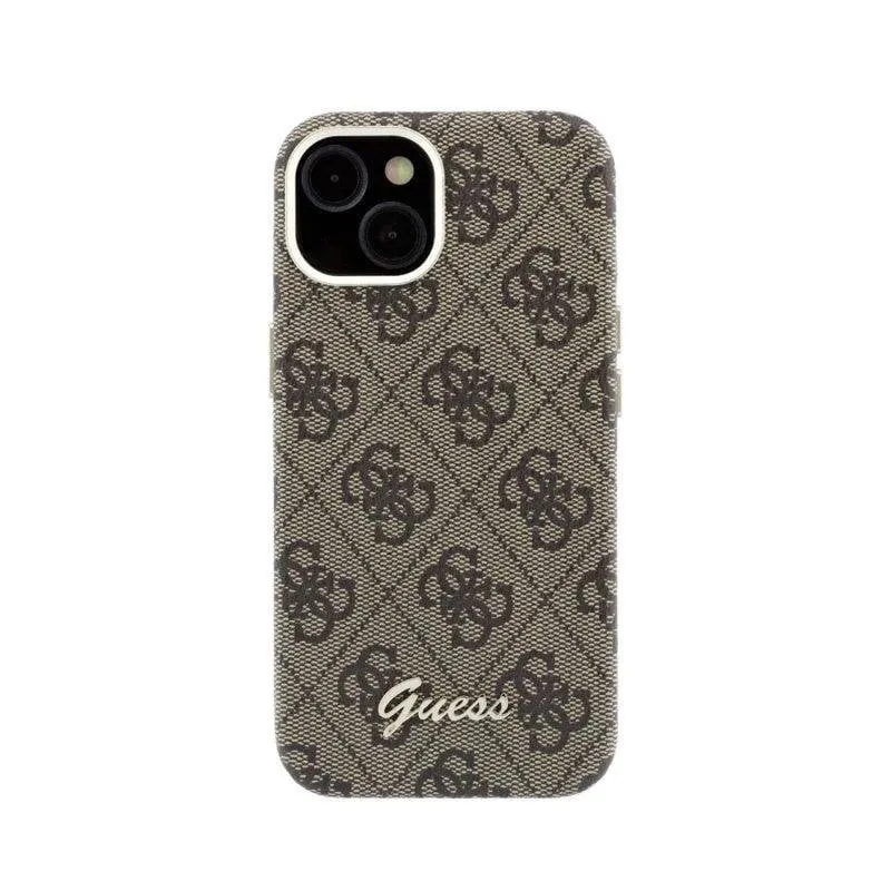 Custodia Guess Polipelle Marrone Logo Rilievo Protezione Completa iPhone 14 - immagine 1