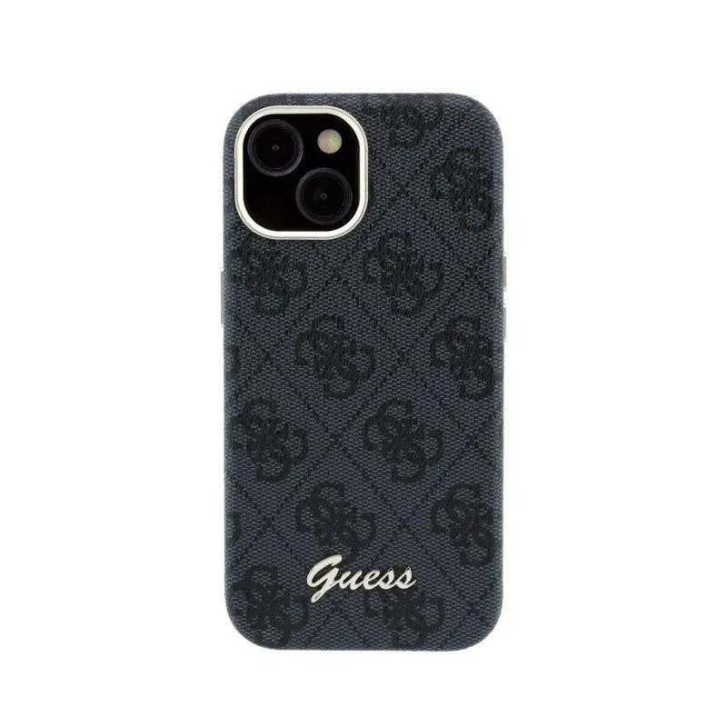 Cover Guess in pelle sintetica nera con logo in rilievo per iPhone 15 MagSafe - immagine 1