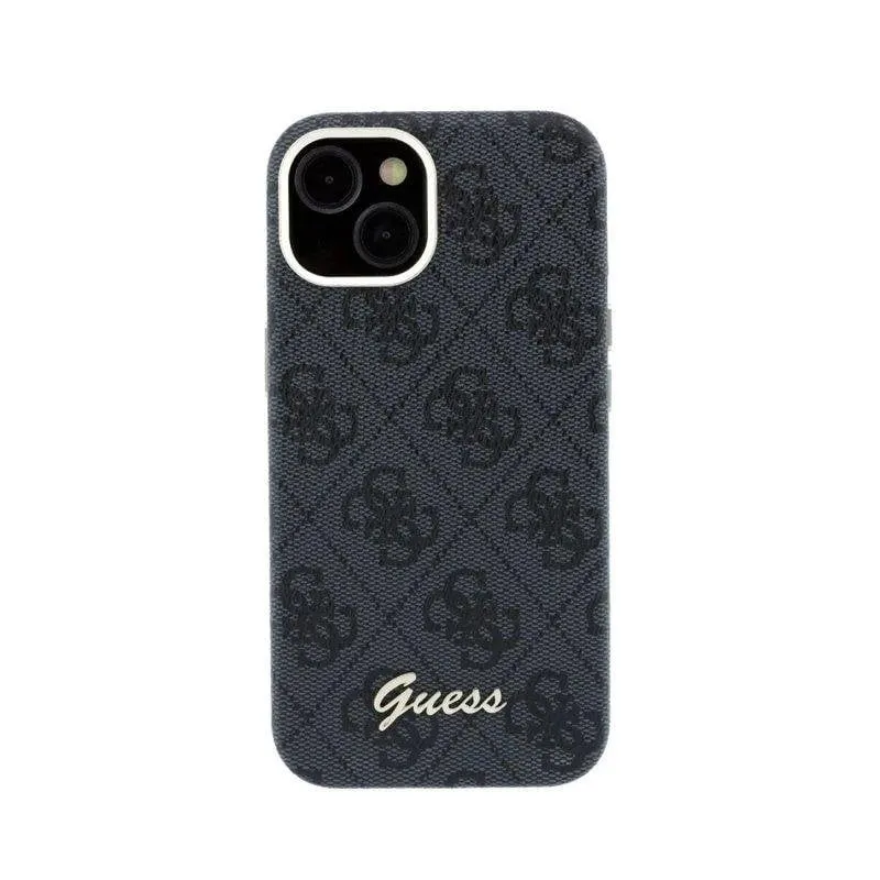 Custodia Guess in pelle sintetica nera con logo in rilievo compatibile MagSafe per iPhone 14 - immagine 1