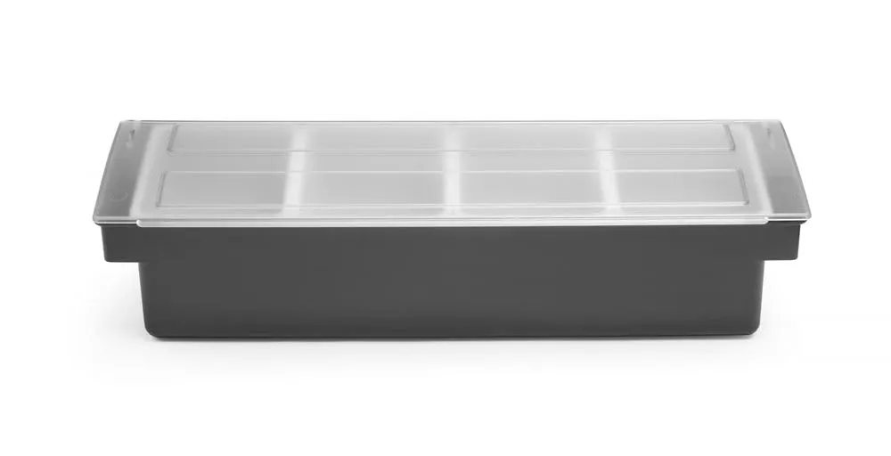 HENDI Porta Condimenti BarUp, Vaschetta Porta Guarnizioni per Cocktail con Coperchio Trasparente, 4 Contenitori in Polipropilene, 480x150x(H) 100mm, HIPS, Nero - immagine 2