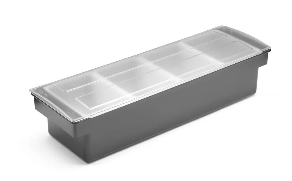 HENDI Porta Condimenti BarUp, Vaschetta Porta Guarnizioni per Cocktail con Coperchio Trasparente, 4 Contenitori in Polipropilene, 480x150x(H) 100mm, HIPS, Nero - immagine 4