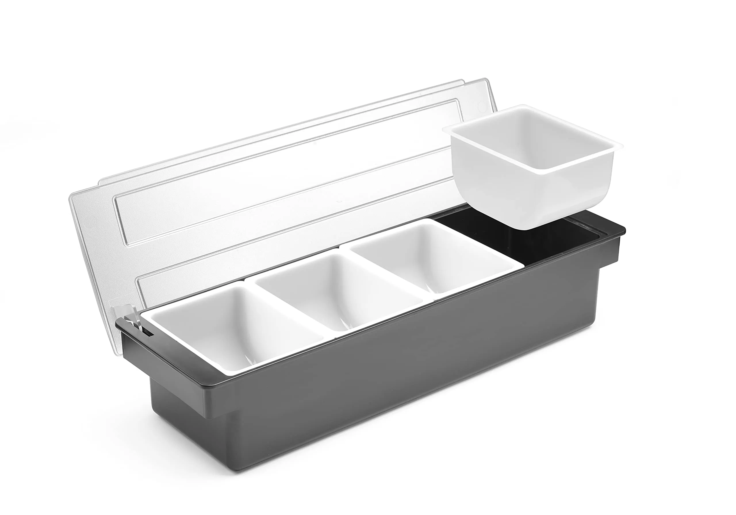 HENDI Porta Condimenti BarUp, Vaschetta Porta Guarnizioni per Cocktail con Coperchio Trasparente, 4 Contenitori in Polipropilene, 480x150x(H) 100mm, HIPS, Nero - immagine 5