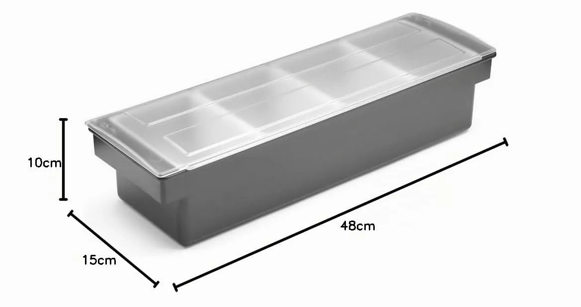 HENDI Porta Condimenti BarUp, Vaschetta Porta Guarnizioni per Cocktail con Coperchio Trasparente, 4 Contenitori in Polipropilene, 480x150x(H) 100mm, HIPS, Nero - immagine 9