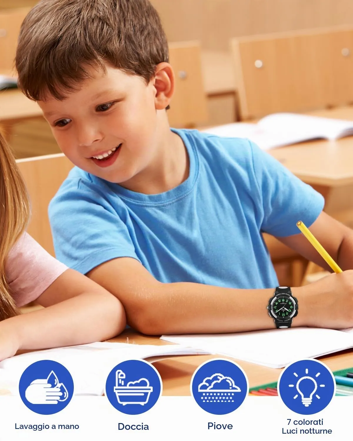 Weayege Orologio per bambini per ragazzi e ragazze,orologio da polso educativo per bambini,orologio analogico con lunetta girevole,facile da imparare a leggere,Impermeabile 3ATM,Full HD 1080P Home - immagine 2