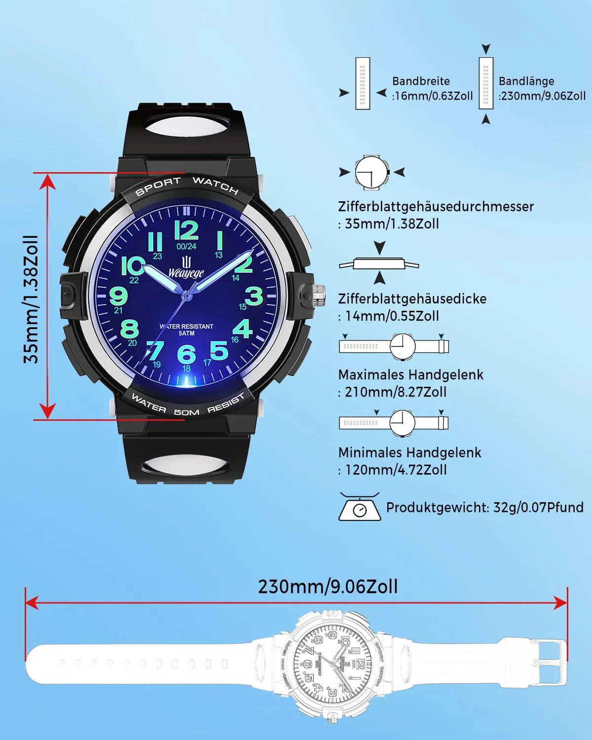 Weayege Orologio per bambini per ragazzi e ragazze,orologio da polso educativo per bambini,orologio analogico con lunetta girevole,facile da imparare a leggere,Impermeabile 3ATM,Full HD 1080P Home - immagine 4