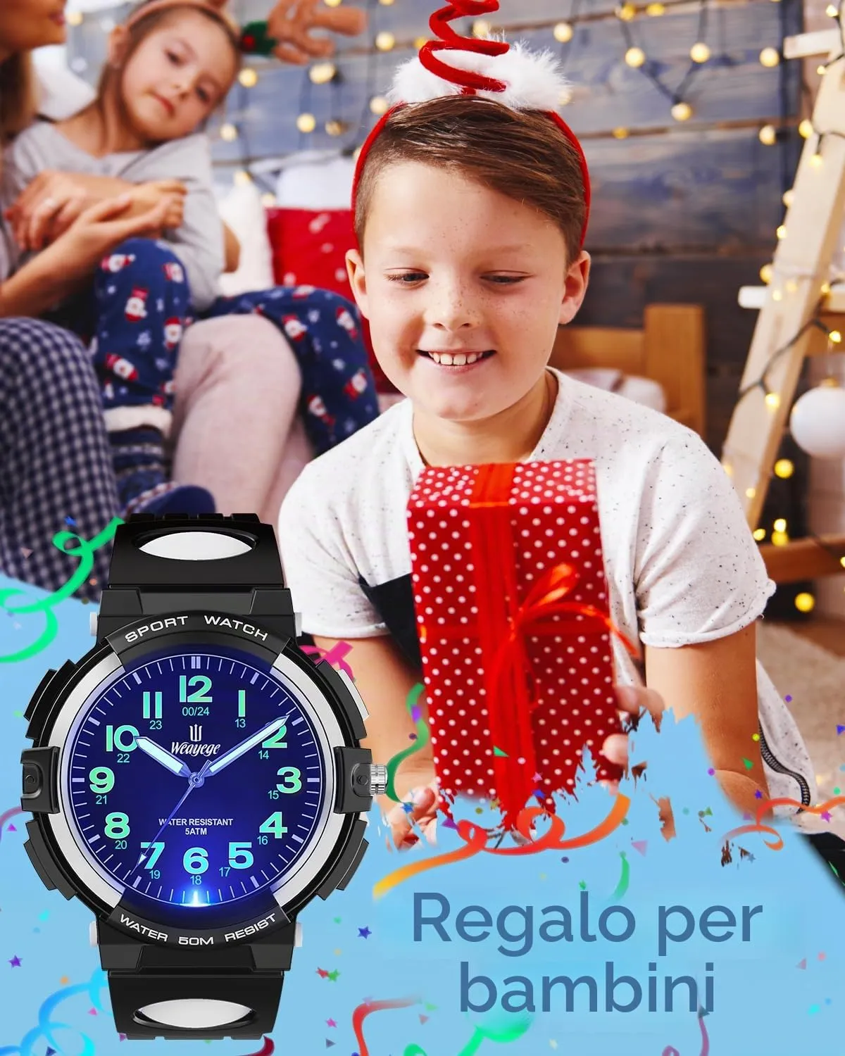 Weayege Orologio per bambini per ragazzi e ragazze,orologio da polso educativo per bambini,orologio analogico con lunetta girevole,facile da imparare a leggere,Impermeabile 3ATM,Full HD 1080P Home - immagine 5