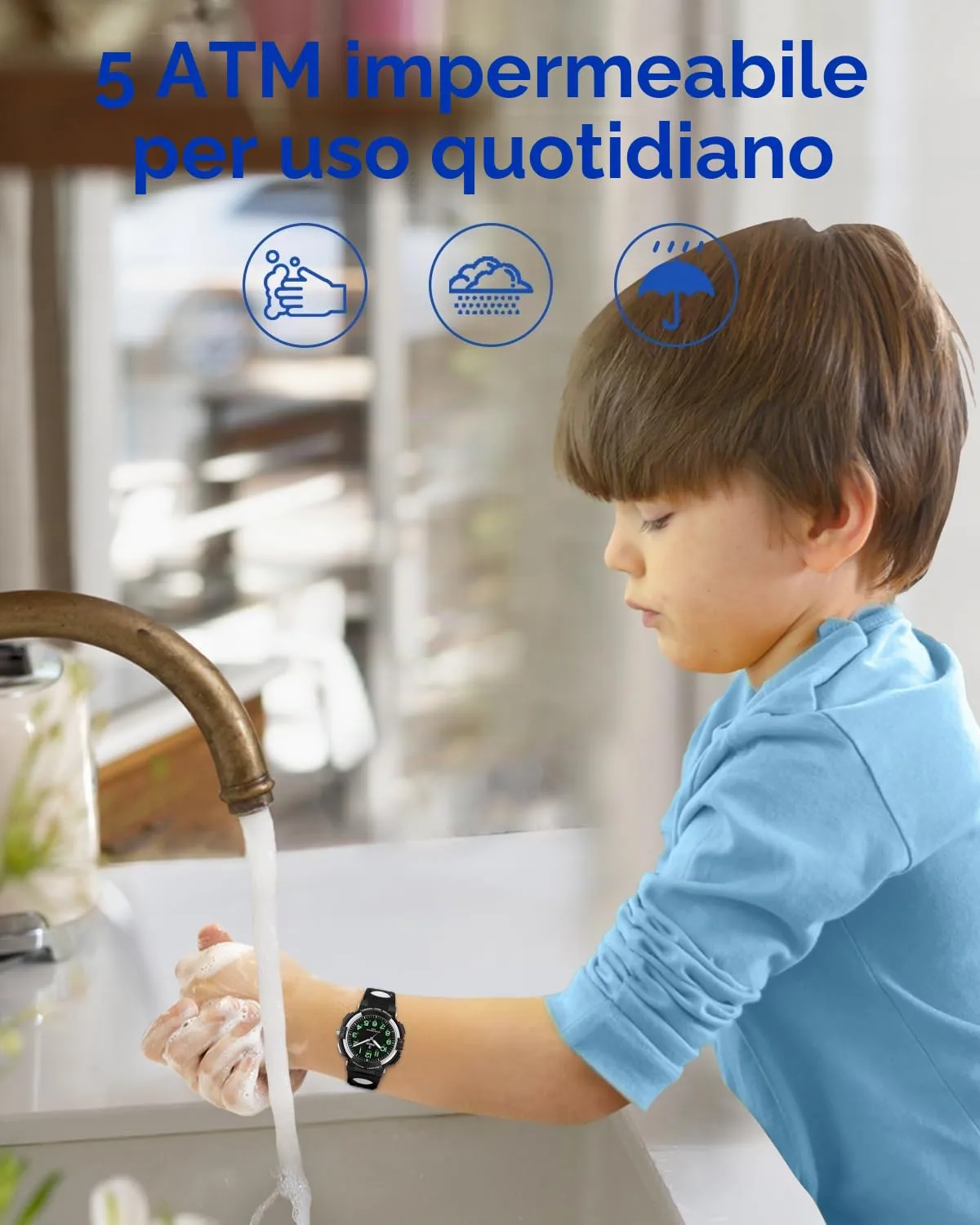 Weayege Orologio per bambini per ragazzi e ragazze,orologio da polso educativo per bambini,orologio analogico con lunetta girevole,facile da imparare a leggere,Impermeabile 3ATM,Full HD 1080P Home - immagine 6