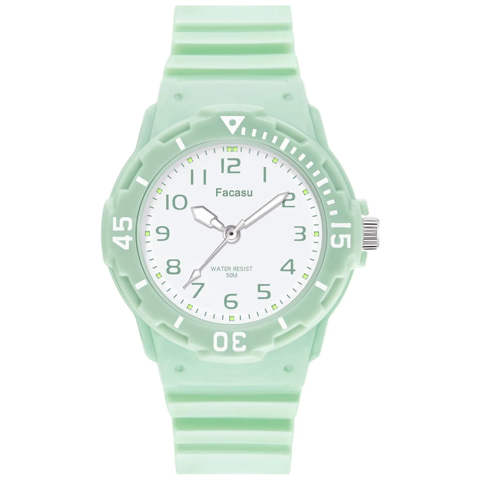 Facasu Orologio Analogico Bambini Ragazzi Ragazze,Orologio al quarzo impermeabile Fino a 50M,Cinturino Morbido Orologio Facile Leggere Imparare l'ora Bambini dai 4 ai 12 anni (Verde) - immagine 1