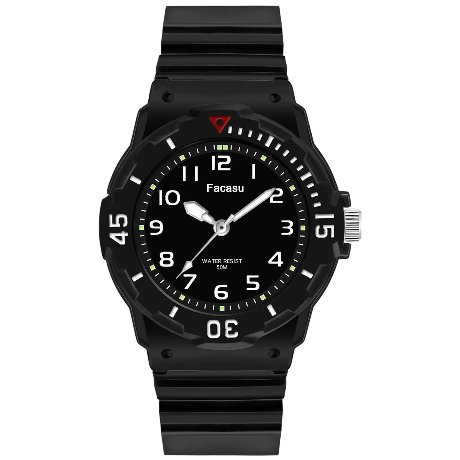 Facasu Orologio Analogico Bambini Ragazzi Ragazze,impermeabile Fino a 50M,Cinturino Morbido Orologio Facile Leggere Imparare l'ora Bambini dai 4 ai 12 anni (Nero) - immagine 1