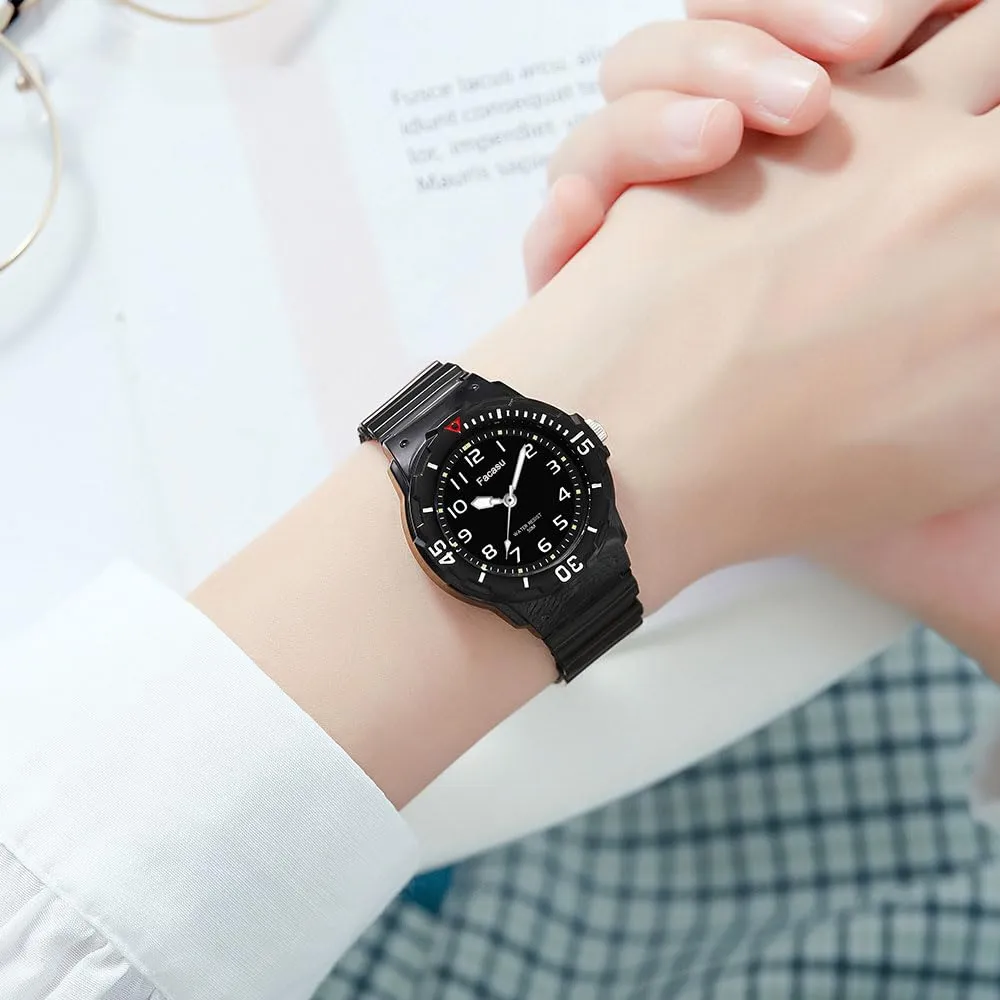Facasu Orologio Analogico Bambini Ragazzi Ragazze,impermeabile Fino a 50M,Cinturino Morbido Orologio Facile Leggere Imparare l'ora Bambini dai 4 ai 12 anni (Nero) - immagine 6