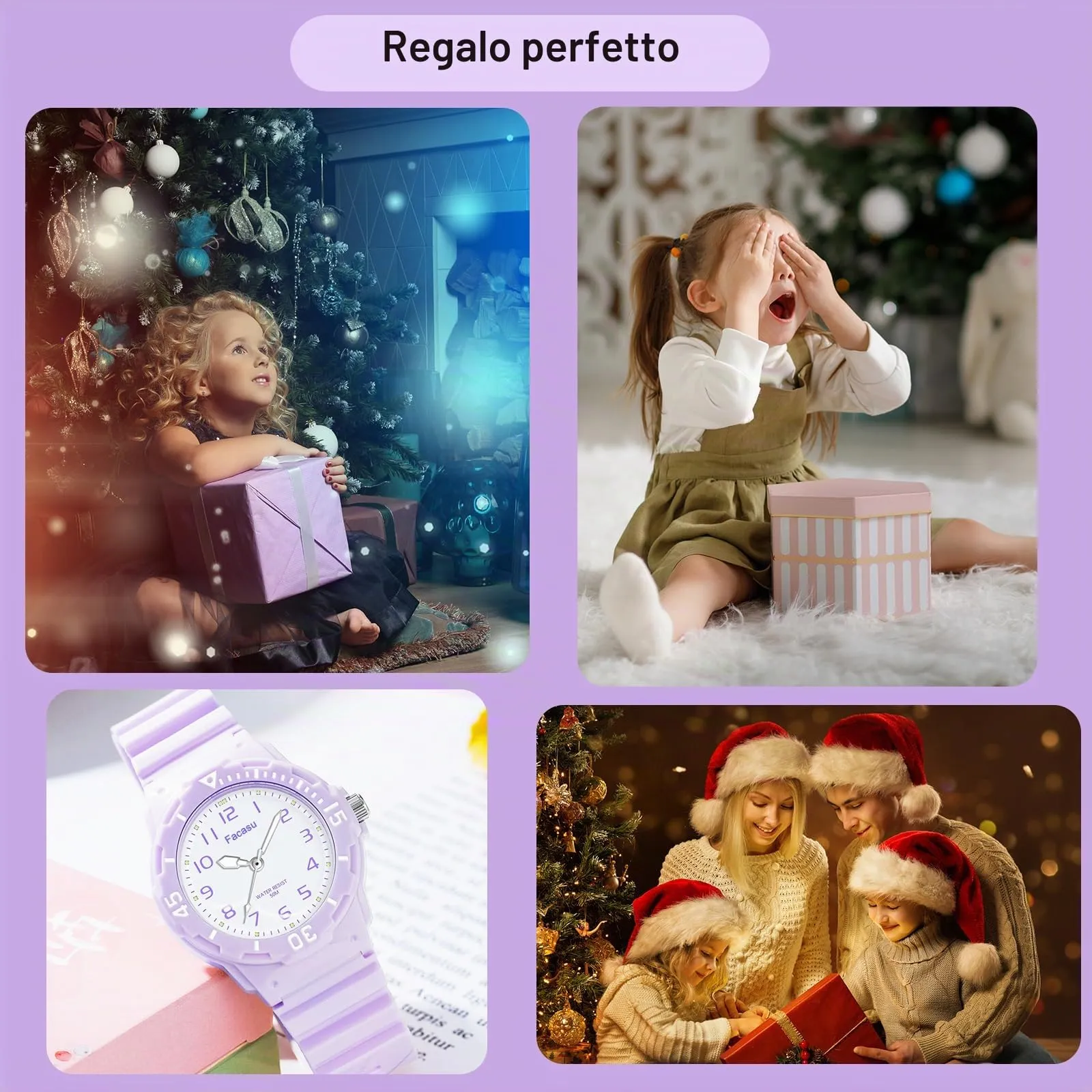Facasu Orologio Analogico Bambini Ragazzi Ragazze,Orologio al quarzo impermeabile Fino a 50M,Cinturino Morbido Orologio Facile Leggere Imparare l'ora Bambini dai 4 ai 12 anni (Viola) - immagine 4