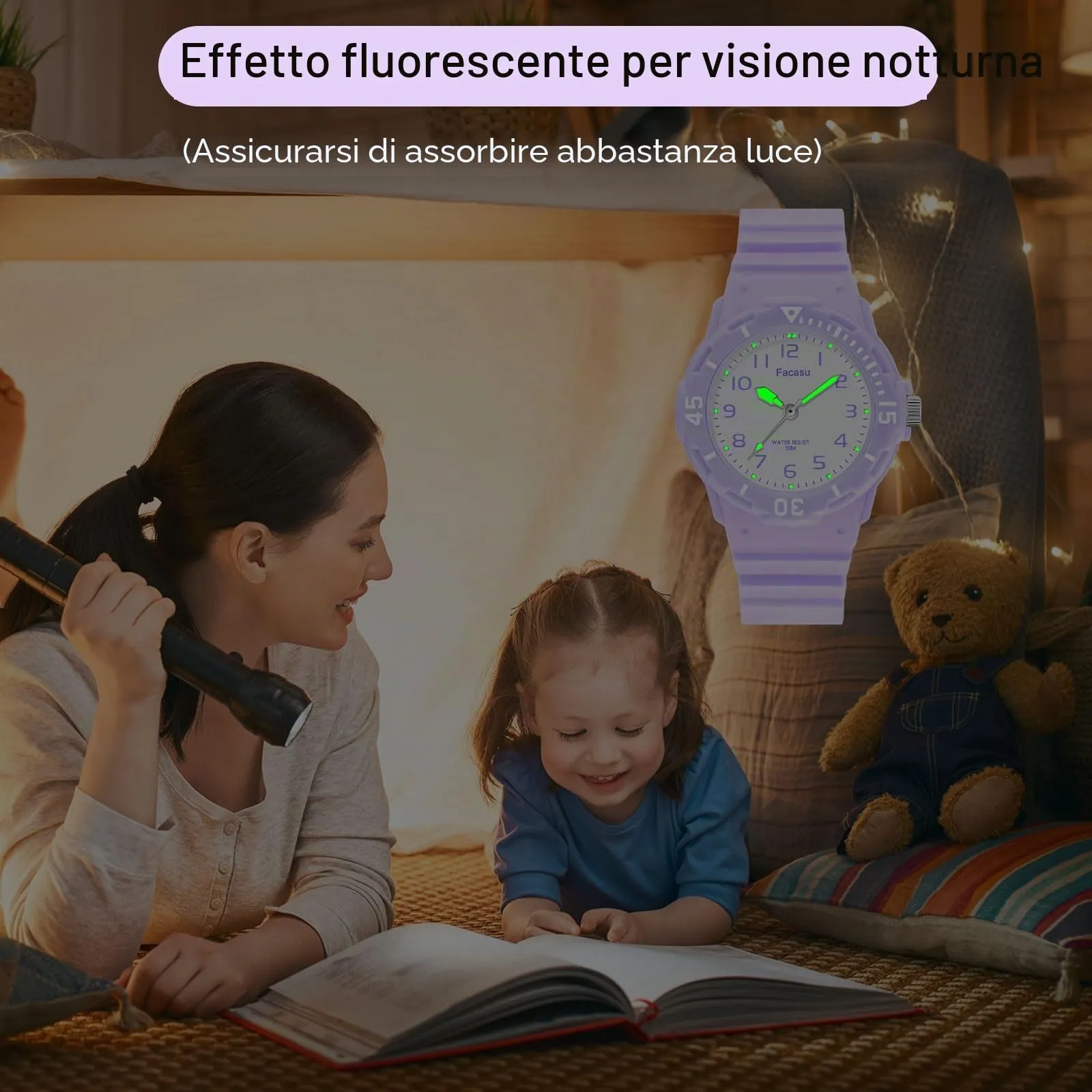 Facasu Orologio Analogico Bambini Ragazzi Ragazze,Orologio al quarzo impermeabile Fino a 50M,Cinturino Morbido Orologio Facile Leggere Imparare l'ora Bambini dai 4 ai 12 anni (Viola) - immagine 6