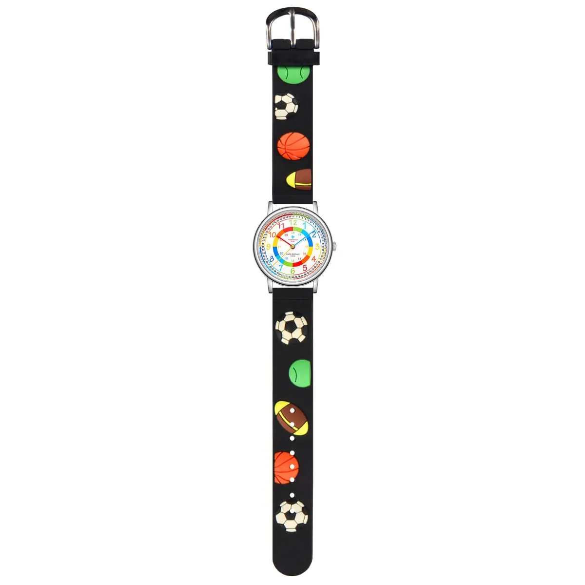 Alienwork Calcio Ragazzi Orologio di Apprendimento Bambini Ragazzi Argento Nero Multicolore bambini Impermeabile 5 ATM Tempo di Apprendimento - immagine 2