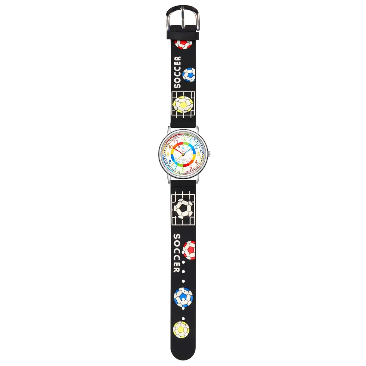 Alienwork Calcio Ragazzi Orologio di Apprendimento Bambini Ragazzi Argento Nero Multicolore bambini Impermeabile 5 ATM Tempo di Apprendimento - immagine 2