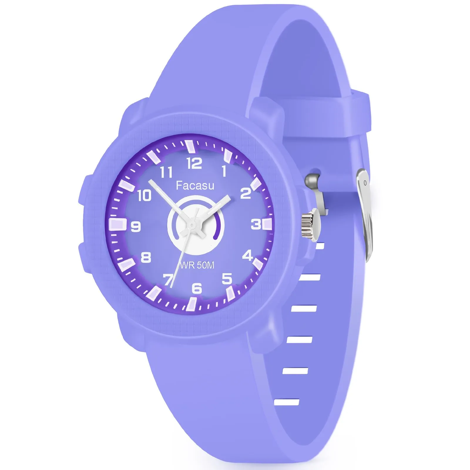 Facasu Orologio Analogico Bambini Ragazzi Ragazze,Orologio al quarzo impermeabile Fino a 50M,Cinturino Morbido Orologio Facile Leggere Imparare l'ora Bambini dai 4 ai 12 anni (Viola-M) - immagine 2