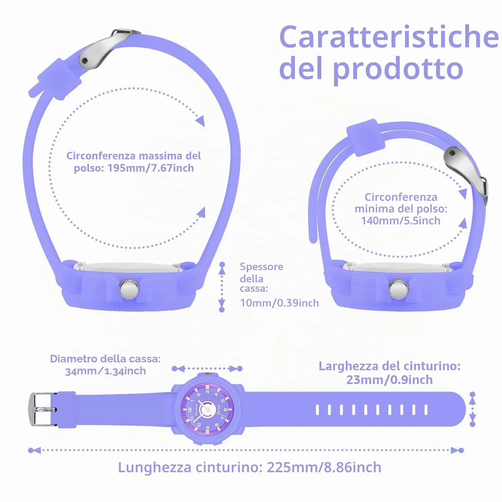 Facasu Orologio Analogico Bambini Ragazzi Ragazze,Orologio al quarzo impermeabile Fino a 50M,Cinturino Morbido Orologio Facile Leggere Imparare l'ora Bambini dai 4 ai 12 anni (Viola-M) - immagine 6