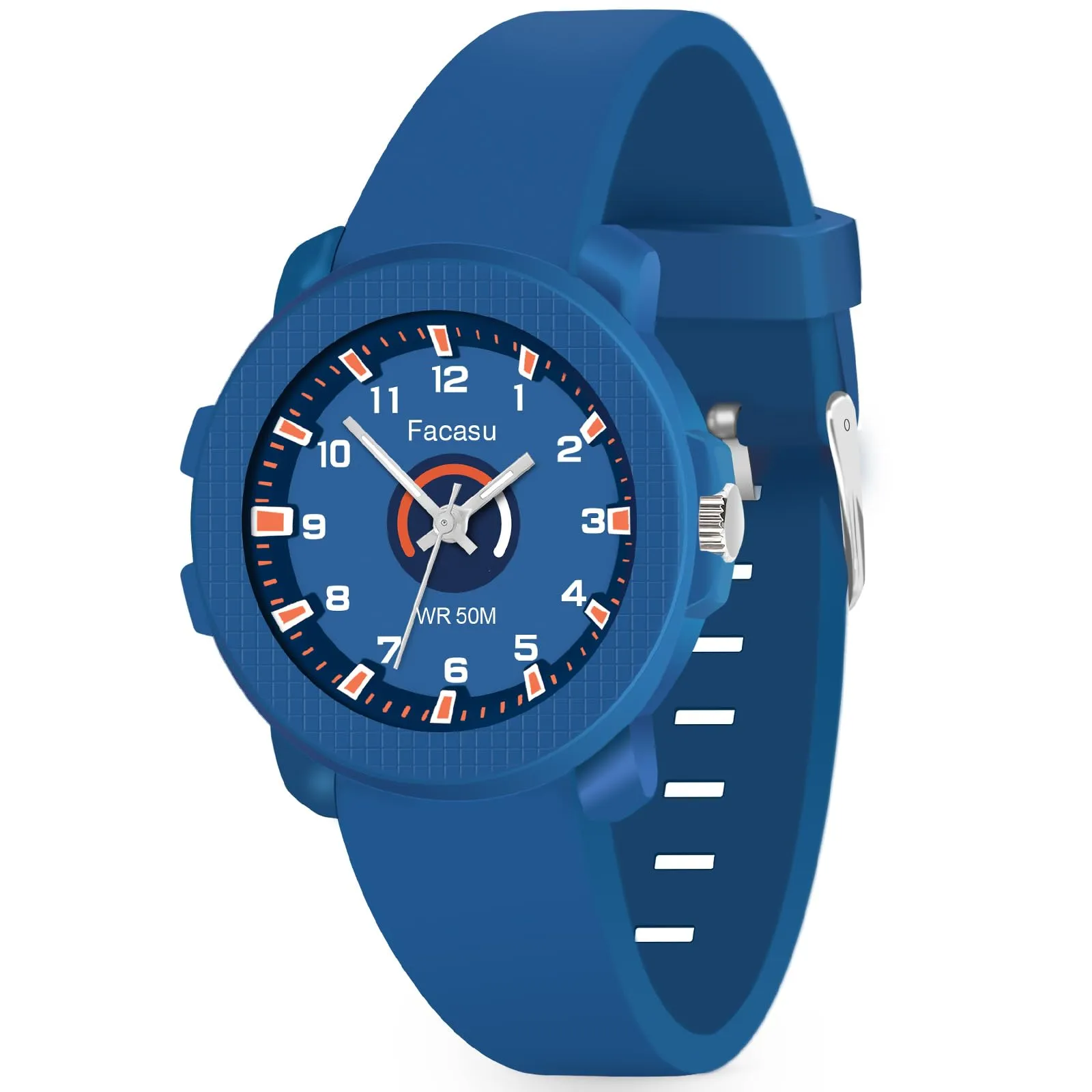 Facasu Orologio Analogico Bambini Ragazzi Ragazze,Orologio al quarzo impermeabile Fino a 50M,Cinturino Morbido Orologio Facile Leggere Imparare l'ora Bambini dai 4 ai 12 anni (Blu scuro-M) - immagine 2
