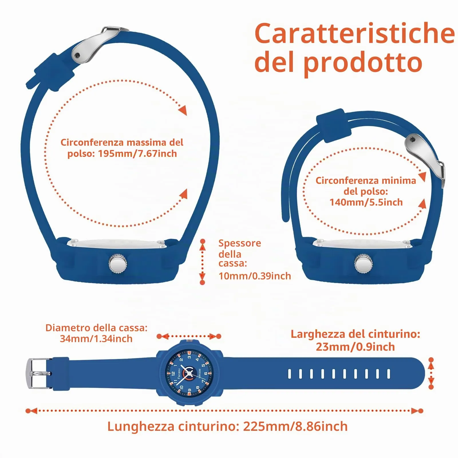 Facasu Orologio Analogico Bambini Ragazzi Ragazze,Orologio al quarzo impermeabile Fino a 50M,Cinturino Morbido Orologio Facile Leggere Imparare l'ora Bambini dai 4 ai 12 anni (Blu scuro-M) - immagine 6