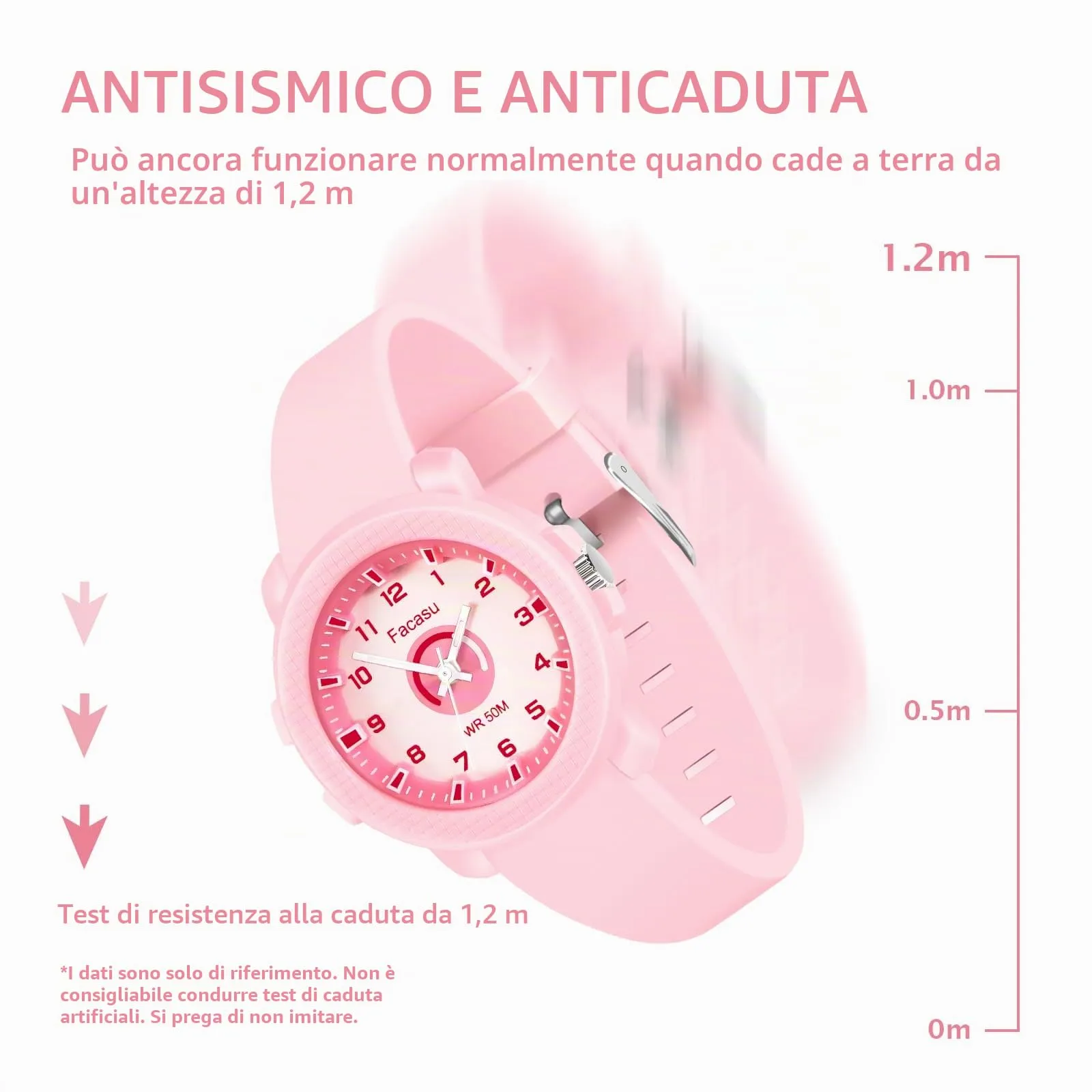 Facasu Orologio Analogico Bambini Ragazzi Ragazze,Orologio al quarzo impermeabile Fino a 50M,Cinturino Morbido Orologio Facile Leggere Imparare l'ora Bambini dai 4 ai 12 anni (Rosa-M) - immagine 4