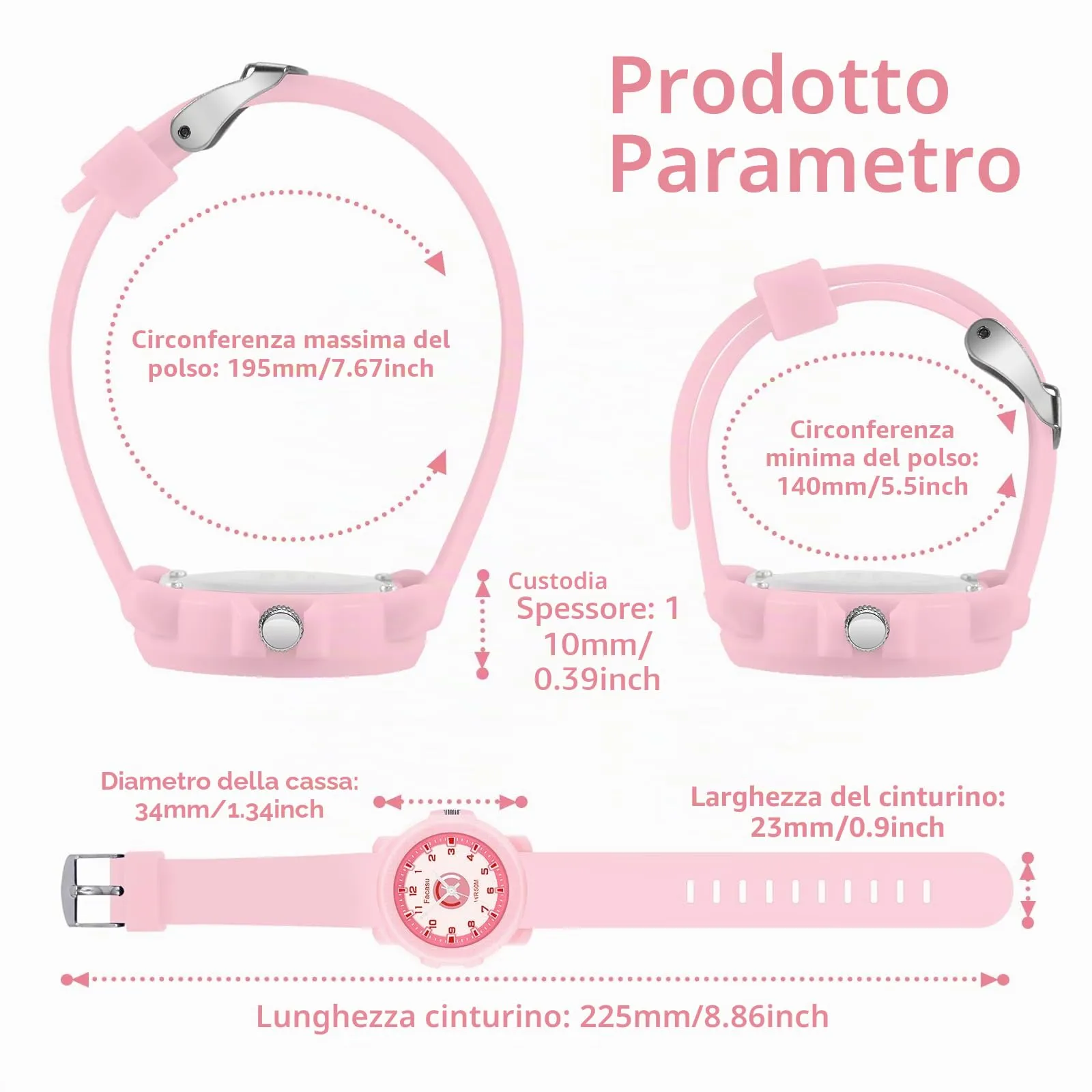 Facasu Orologio Analogico Bambini Ragazzi Ragazze,Orologio al quarzo impermeabile Fino a 50M,Cinturino Morbido Orologio Facile Leggere Imparare l'ora Bambini dai 4 ai 12 anni (Rosa-M) - immagine 6