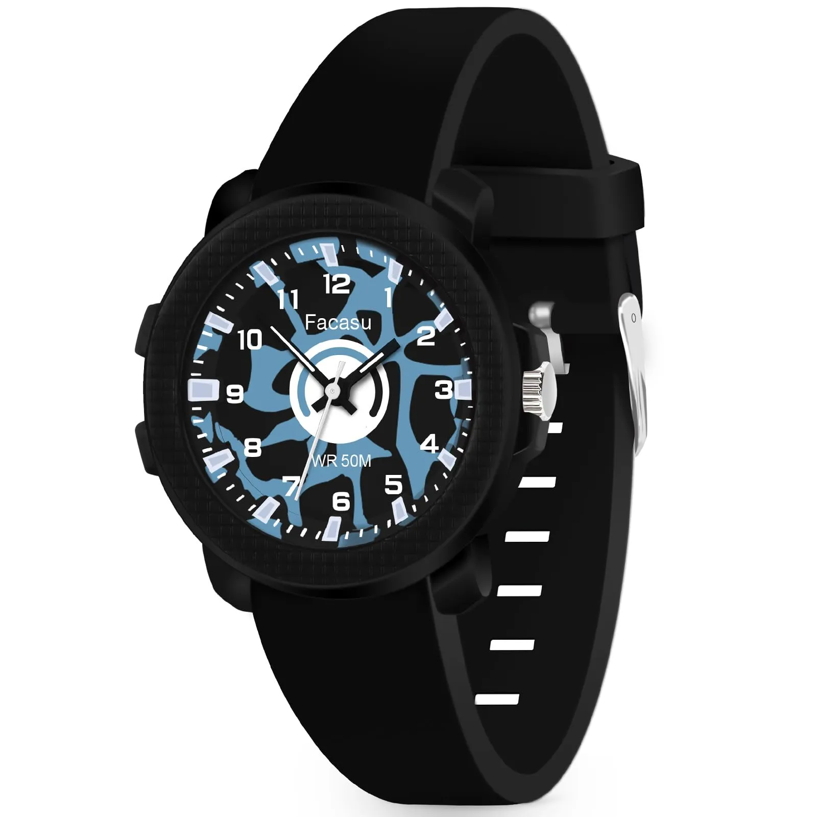 Facasu Orologio Analogico Bambini Ragazzi Ragazze,Orologio al quarzo impermeabile Fino a 50M,Cinturino Morbido Orologio Facile Leggere Imparare l'ora Bambini dai 4 ai 12 anni (Nero-M) - immagine 2
