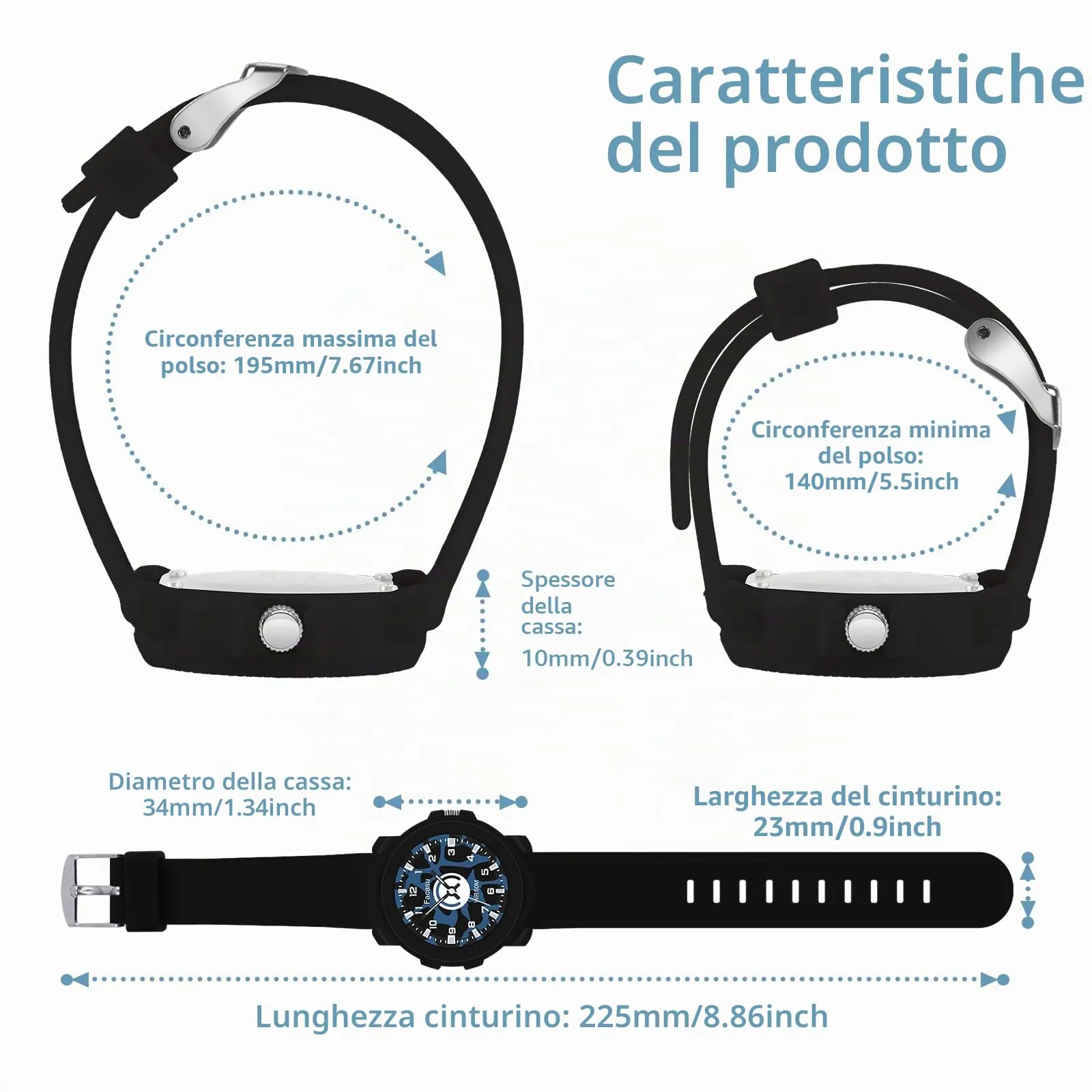 Facasu Orologio Analogico Bambini Ragazzi Ragazze,Orologio al quarzo impermeabile Fino a 50M,Cinturino Morbido Orologio Facile Leggere Imparare l'ora Bambini dai 4 ai 12 anni (Nero-M) - immagine 6