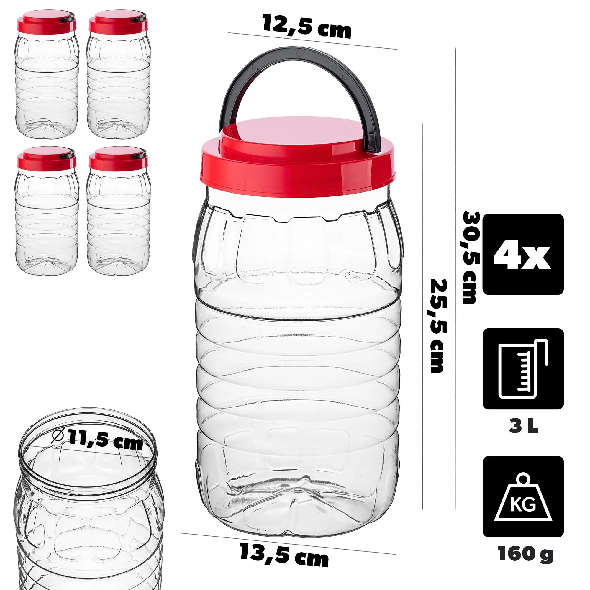 KADAX Barattoli da 3 l con coperchio, set da 4 pezzi, contenitori in plastica, contenitori per alimenti, contenitori di plastica, contenitori di plastica - immagine 2