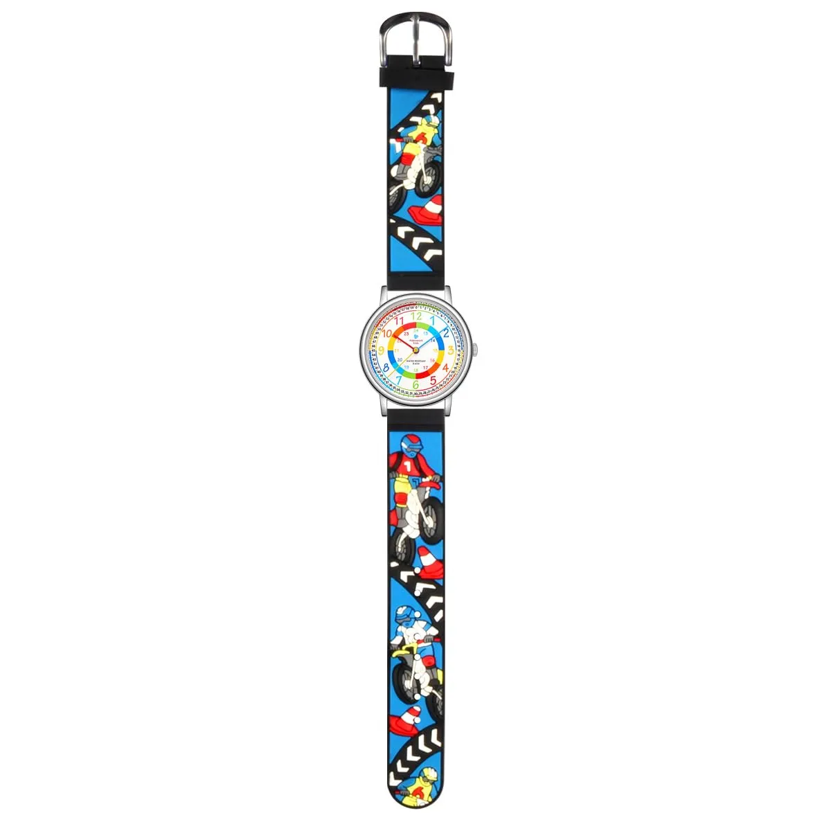 Alienwork Kids Orologio di Apprendimento Bambini Ragazzi Argento Nero Multicolore bambini Impermeabile 5 ATM Tempo di Apprendimento - immagine 2