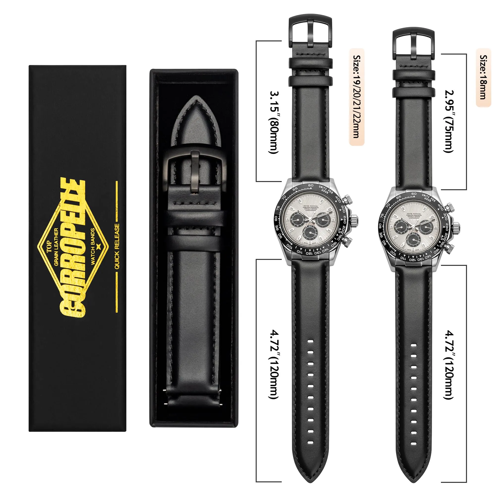 CORROPELLE Cinturini Orologio in Pelle a Sgancio Rapido 18mm 19mm 20mm 21mm 22mm, Elegante Cinturino Vera Pelle Alta qualità Cinturini Ricambio per Uomo Donna, Orologio e Smartwatch - immagine 7