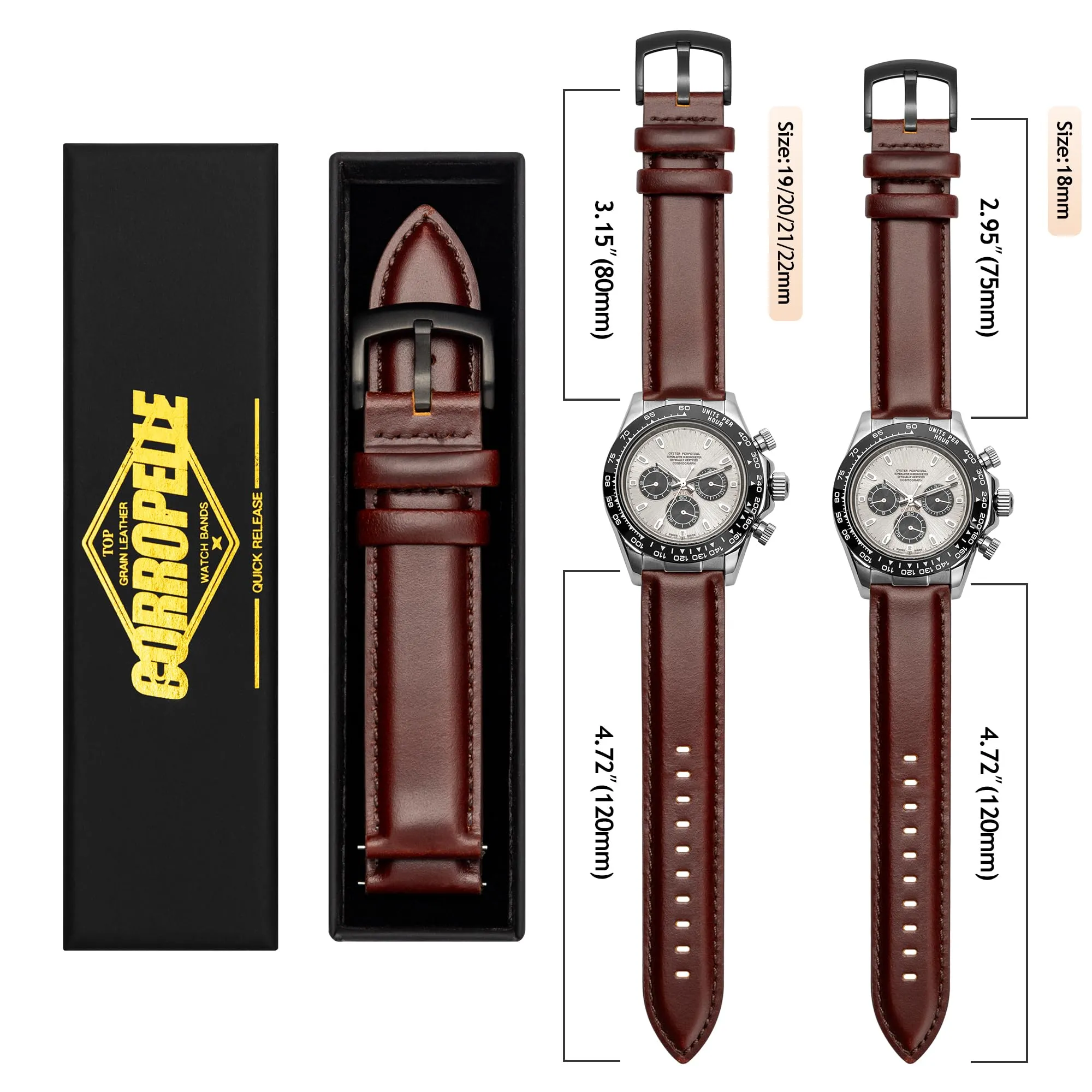 CORROPELLE Cinturini Orologio in Pelle a Sgancio Rapido 18mm 19mm 20mm 21mm 22mm, Elegante Cinturino Vera Pelle Alta qualità Cinturini Ricambio per Uomo Donna, Orologio e Smartwatch - immagine 7