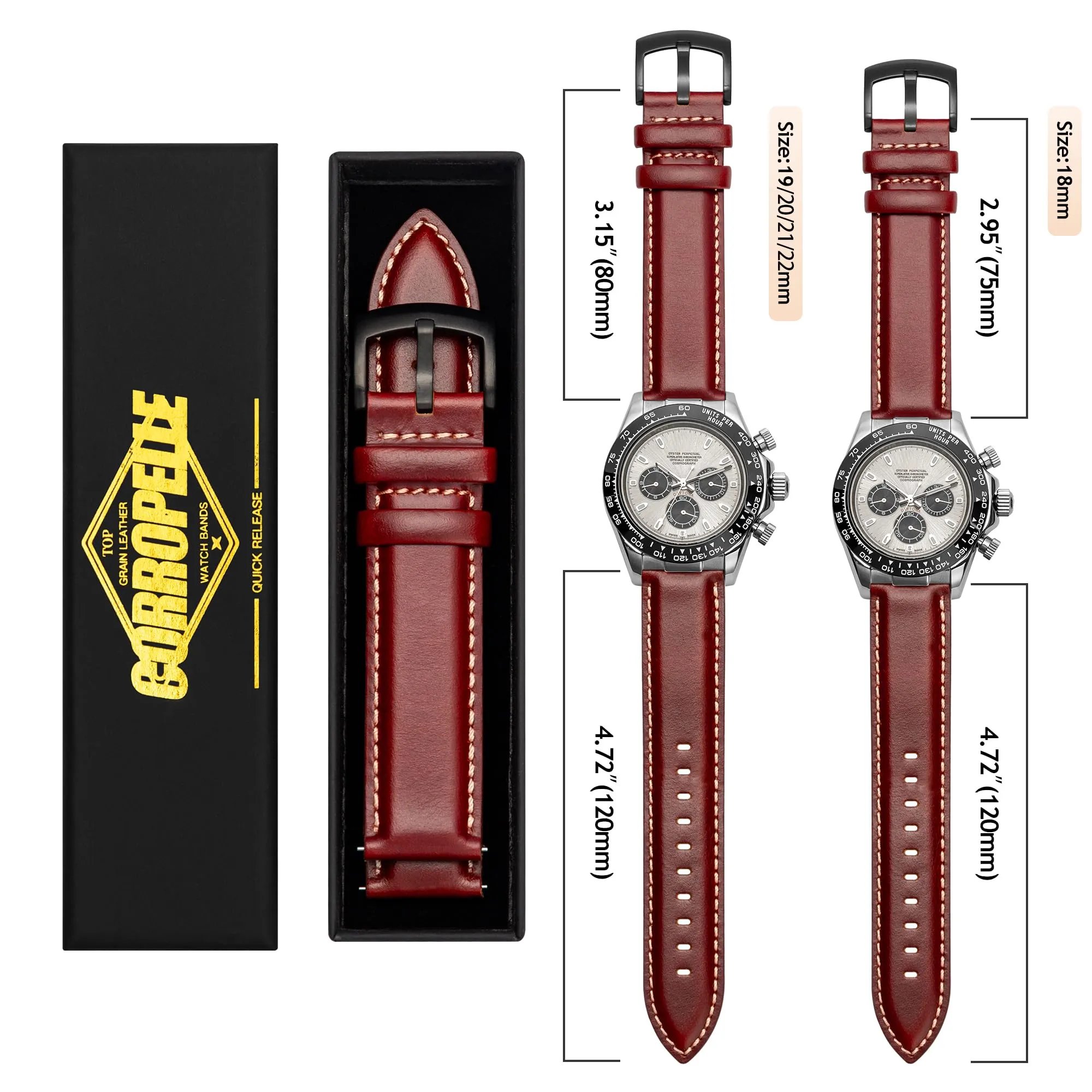 CORROPELLE Cinturini Orologio in Pelle a Sgancio Rapido 18mm 19mm 20mm 21mm 22mm, Elegante Cinturino Vera Pelle Alta qualità Cinturini Ricambio per Uomo Donna, Orologio e Smartwatch - immagine 7