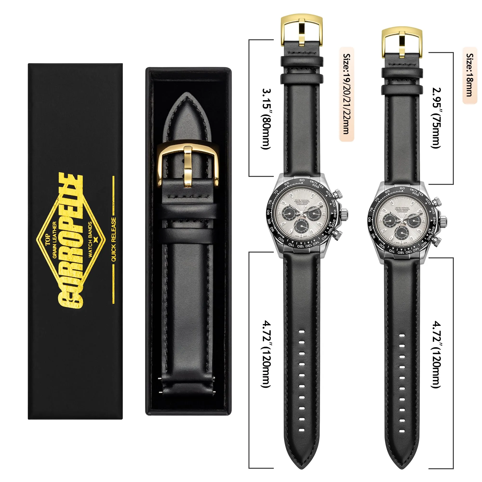 CORROPELLE Cinturini Orologio in Pelle a Sgancio Rapido 18mm 19mm 20mm 21mm 22mm, Elegante Cinturino Vera Pelle Alta qualità Cinturini Ricambio per Uomo Donna, Orologio e Smartwatch - immagine 7