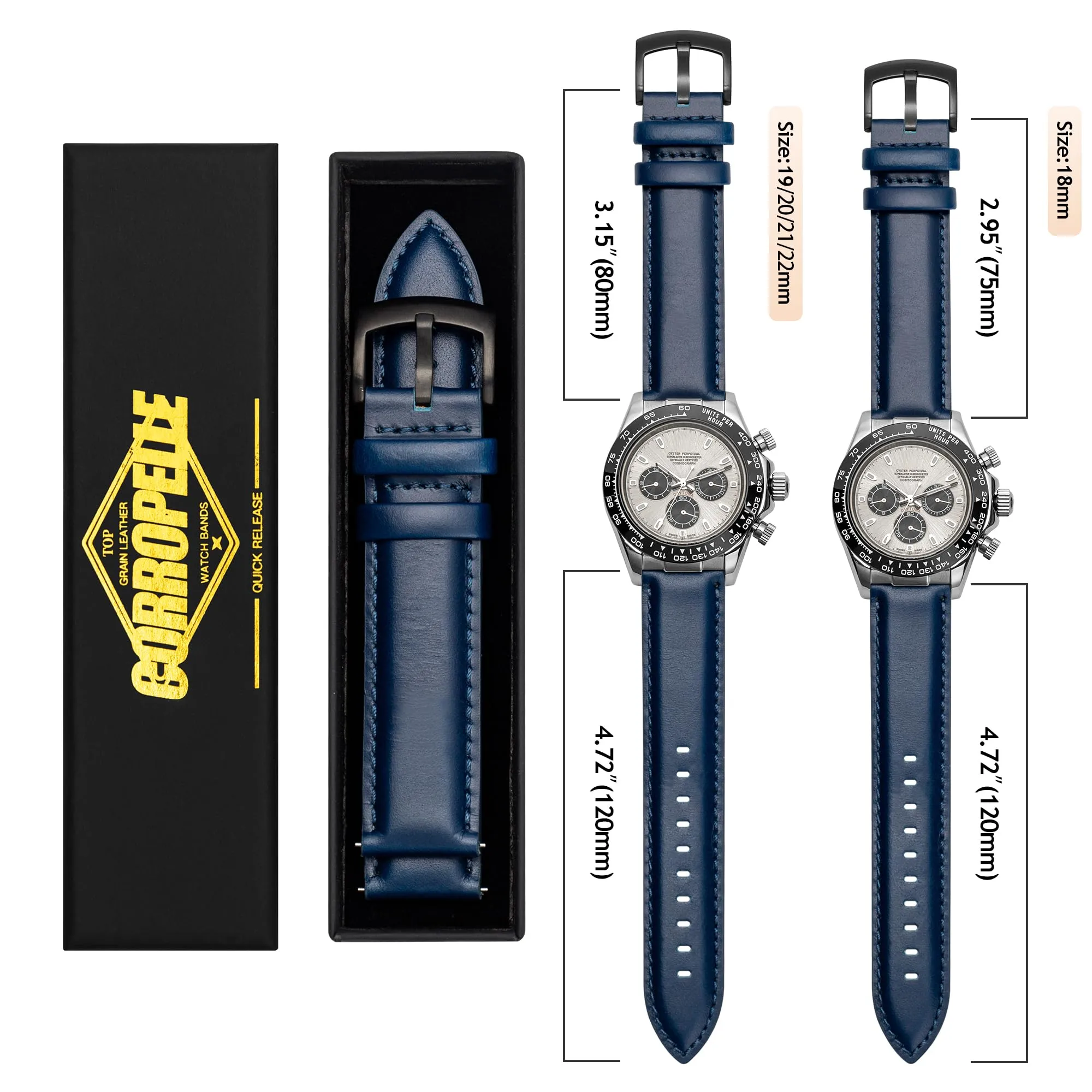 CORROPELLE Cinturini Orologio in Pelle a Sgancio Rapido 18mm 19mm 20mm 21mm 22mm, Elegante Cinturino Vera Pelle Alta qualità Cinturini Ricambio per Uomo Donna, Orologio e Smartwatch - immagine 7