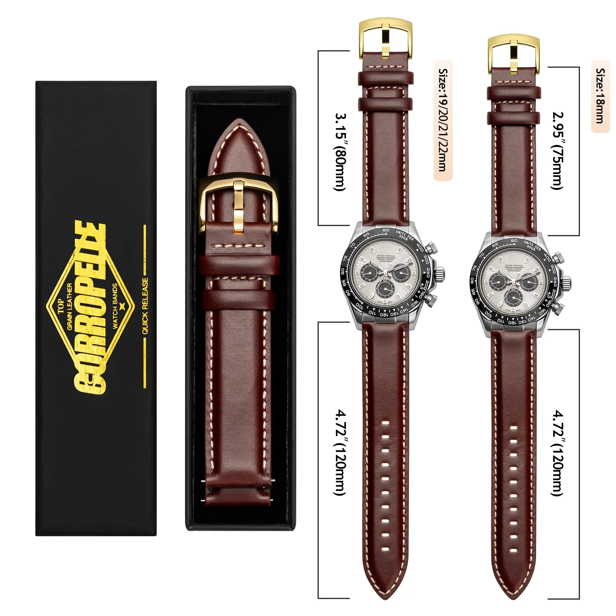 CORROPELLE Cinturini Orologio in Pelle a Sgancio Rapido 18mm 19mm 20mm 21mm 22mm, Elegante Cinturino Vera Pelle Alta qualità Cinturini Ricambio per Uomo Donna, Orologio e Smartwatch - immagine 7
