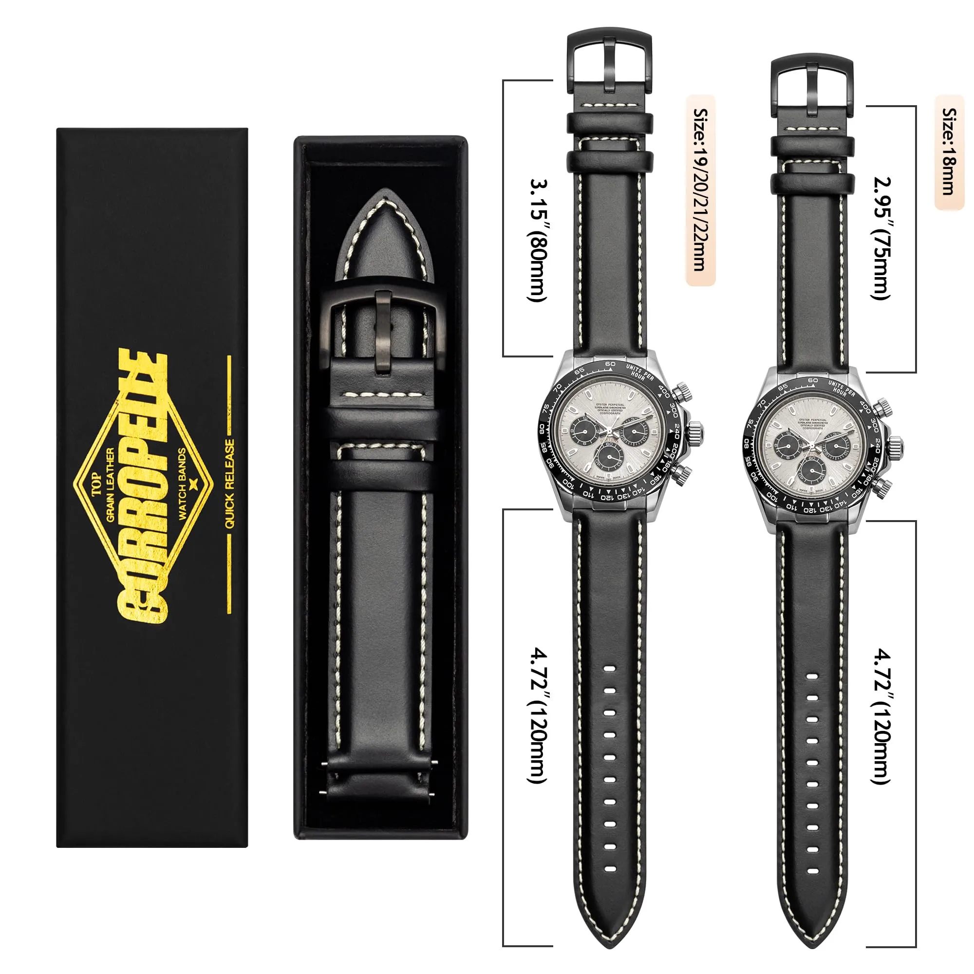 CORROPELLE Cinturini Orologio in Pelle a Sgancio Rapido 18mm 19mm 20mm 21mm 22mm, Elegante Cinturino Vera Pelle Alta qualità Cinturini Ricambio per Uomo Donna, Orologio e Smartwatch - immagine 7