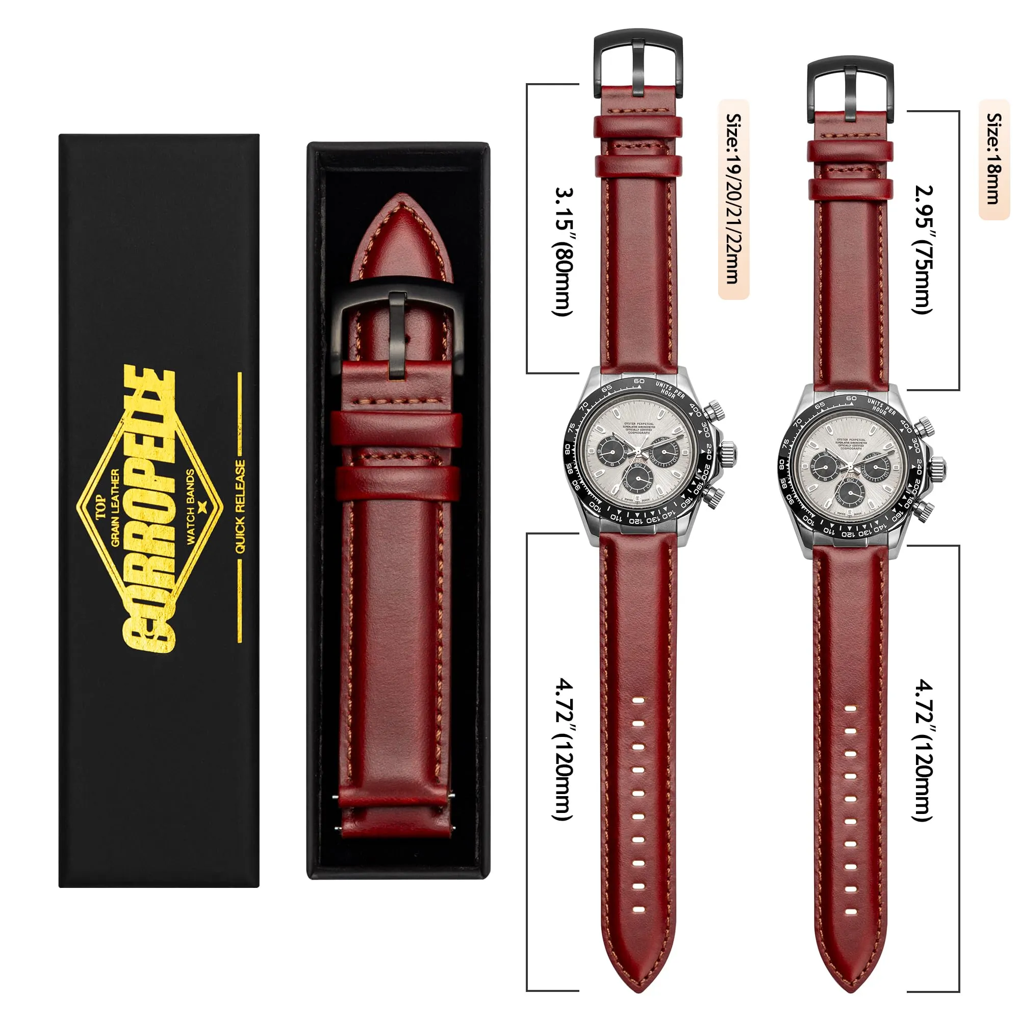 CORROPELLE Cinturini Orologio in Pelle a Sgancio Rapido 18mm 19mm 20mm 21mm 22mm, Elegante Cinturino Vera Pelle Alta qualità Cinturini Ricambio per Uomo Donna, Orologio e Smartwatch - immagine 7