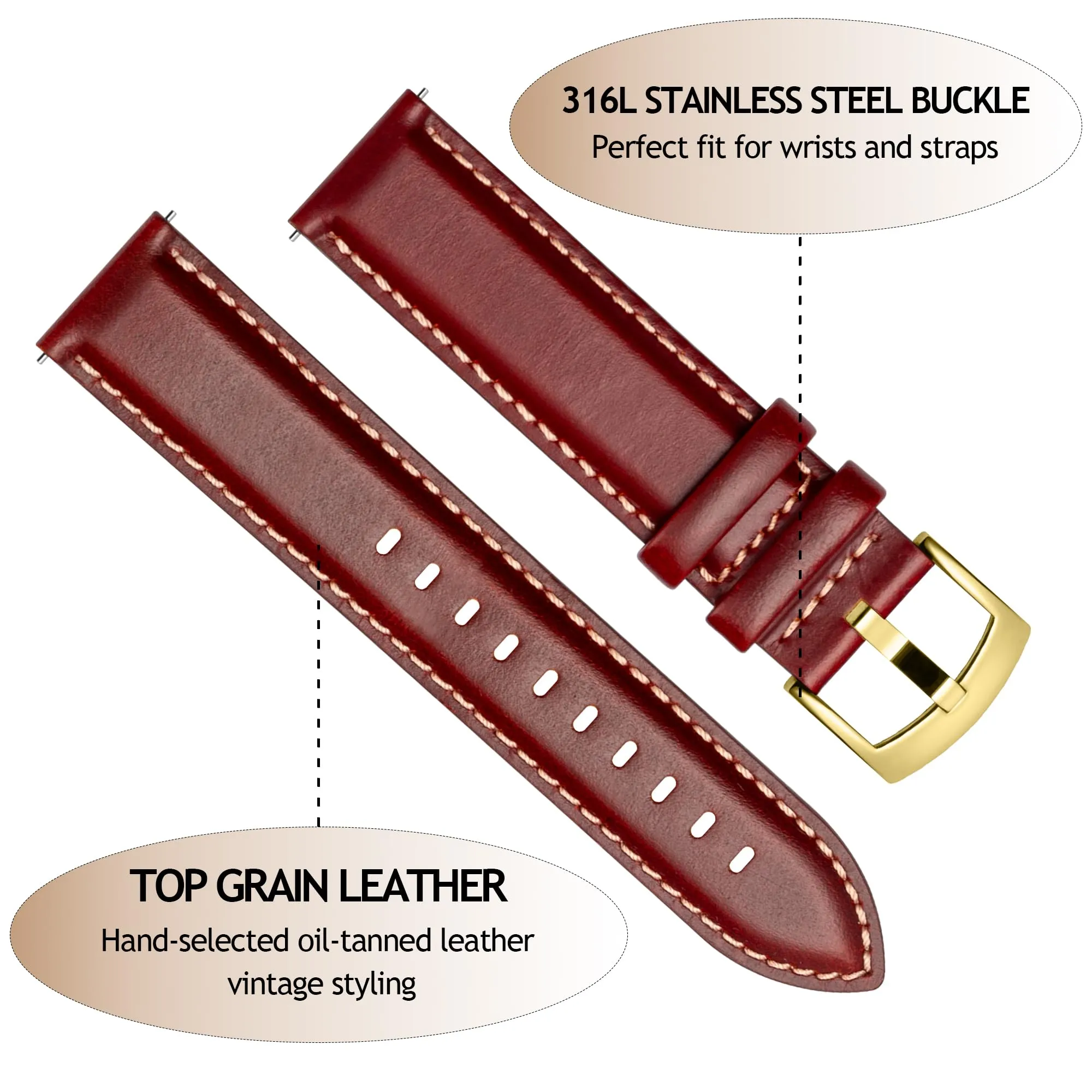 CORROPELLE Cinturini Orologio in Pelle a Sgancio Rapido 18mm 19mm 20mm 21mm 22mm, Elegante Cinturino Vera Pelle Alta qualità Cinturini Ricambio per Uomo Donna, Orologio e Smartwatch - immagine 2