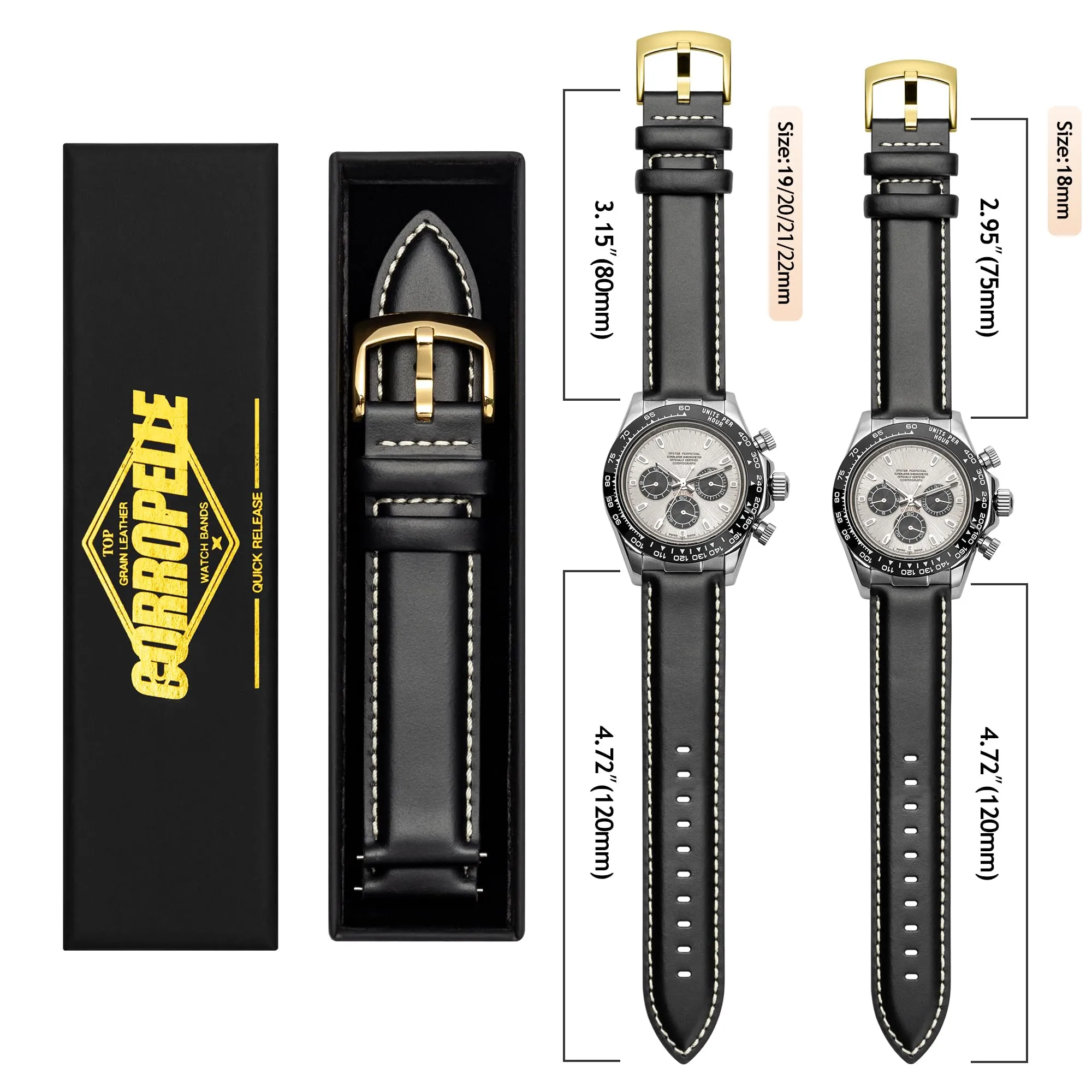 CORROPELLE Cinturini Orologio in Pelle a Sgancio Rapido 18mm 19mm 20mm 21mm 22mm, Elegante Cinturino Vera Pelle Alta qualità Cinturini Ricambio per Uomo Donna, Orologio e Smartwatch - immagine 7