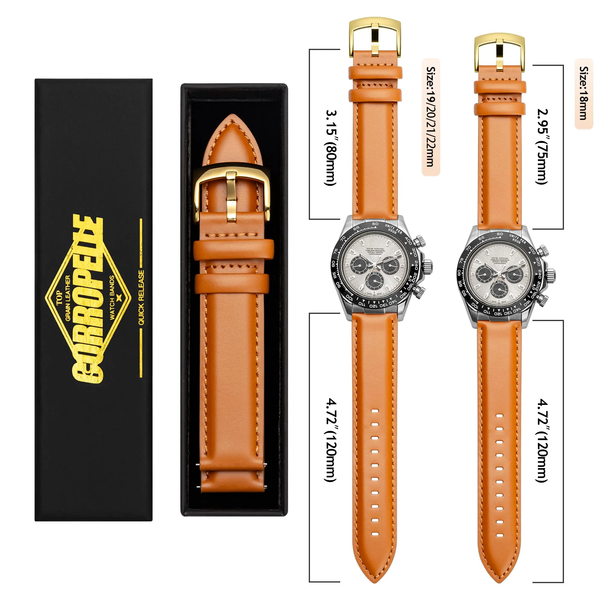 CORROPELLE Cinturini Orologio in Pelle a Sgancio Rapido 18mm 19mm 20mm 21mm 22mm, Elegante Cinturino Vera Pelle Alta qualità Cinturini Ricambio per Uomo Donna, Orologio e Smartwatch - immagine 7